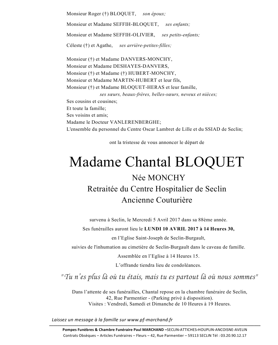 Image Annonce nécrologique de Chantal
