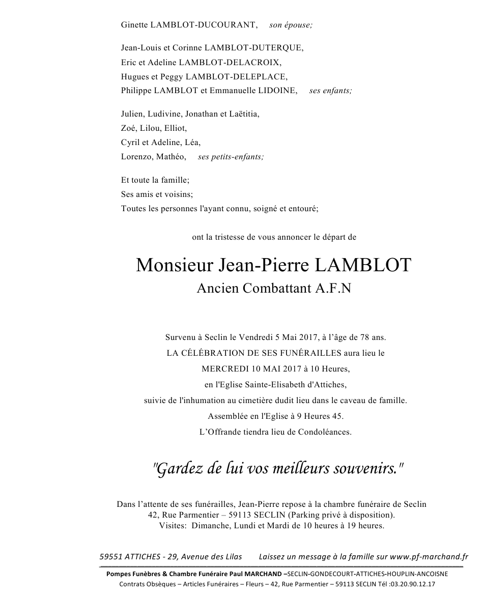 Image Annonce nécrologique de Jean-Pierre cliquez ICI