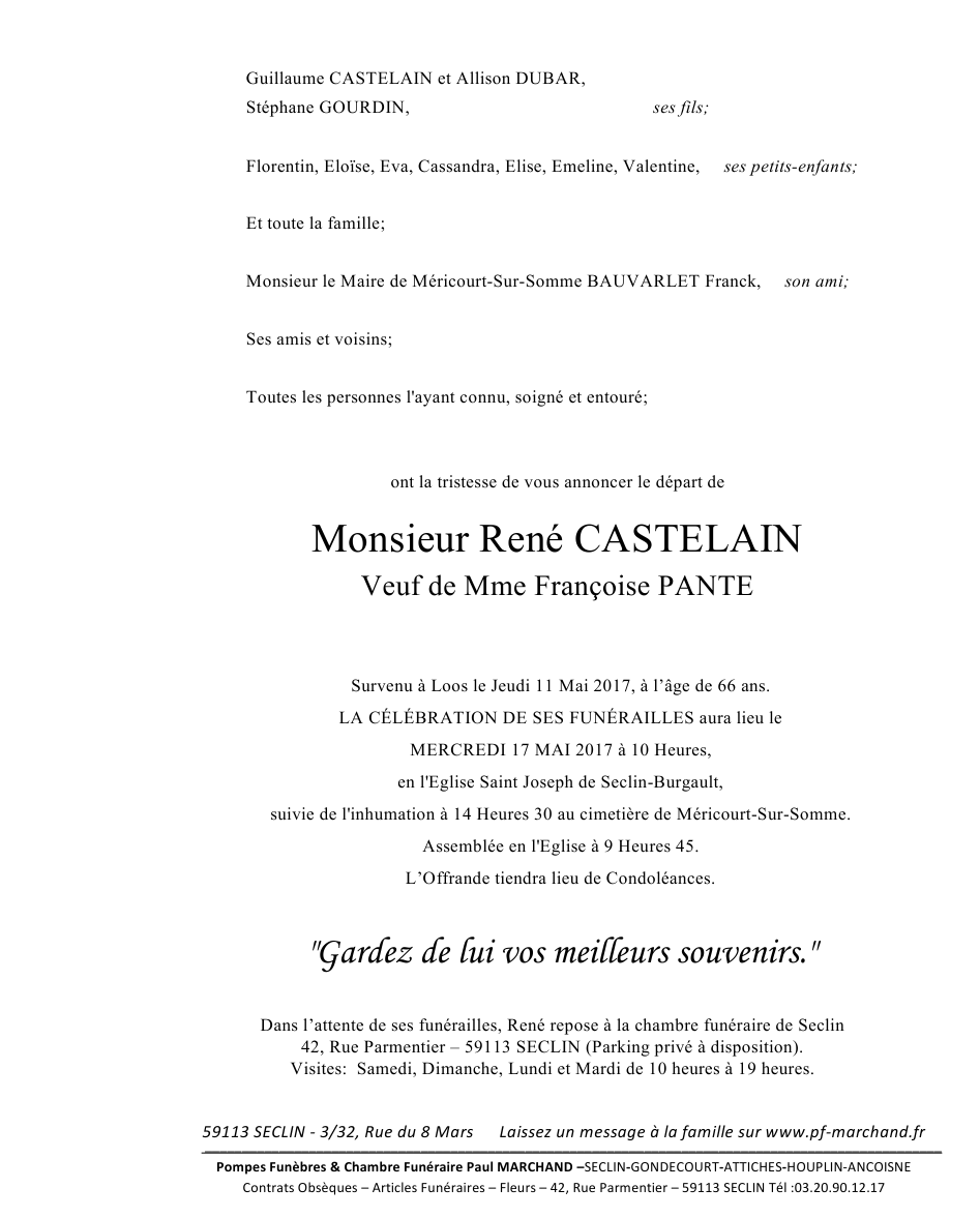 Image Annonce nécrologique de René CLIQUEZ ICI