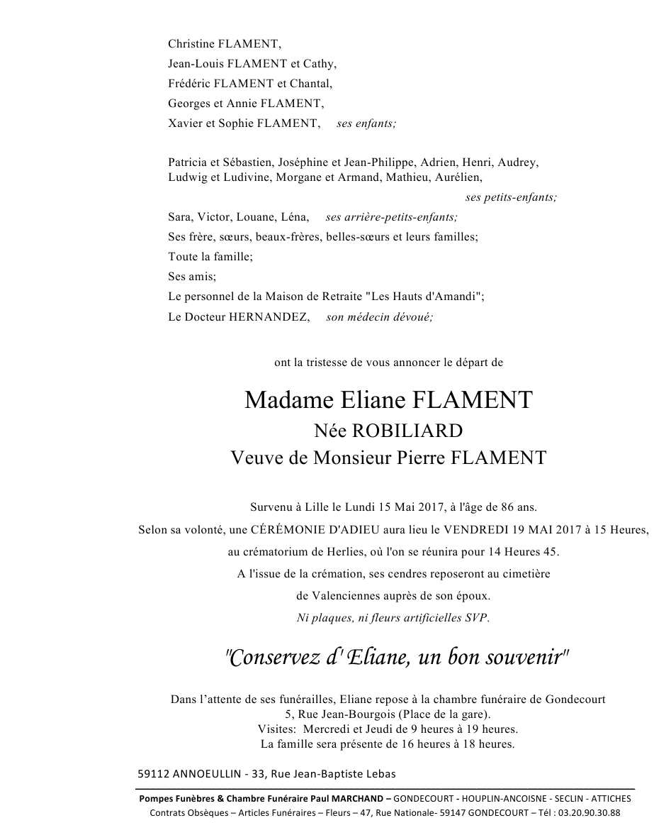 Image Annonce nécrologique d'Eliane CLIQUEZ ICI