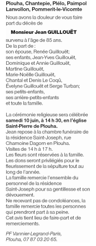 Image AVIS DE DÉCÈS MR JEAN GUILLOUËT 