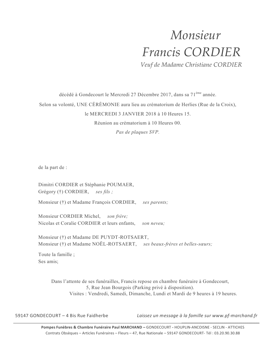 Image pour voir le faire part de Francis
