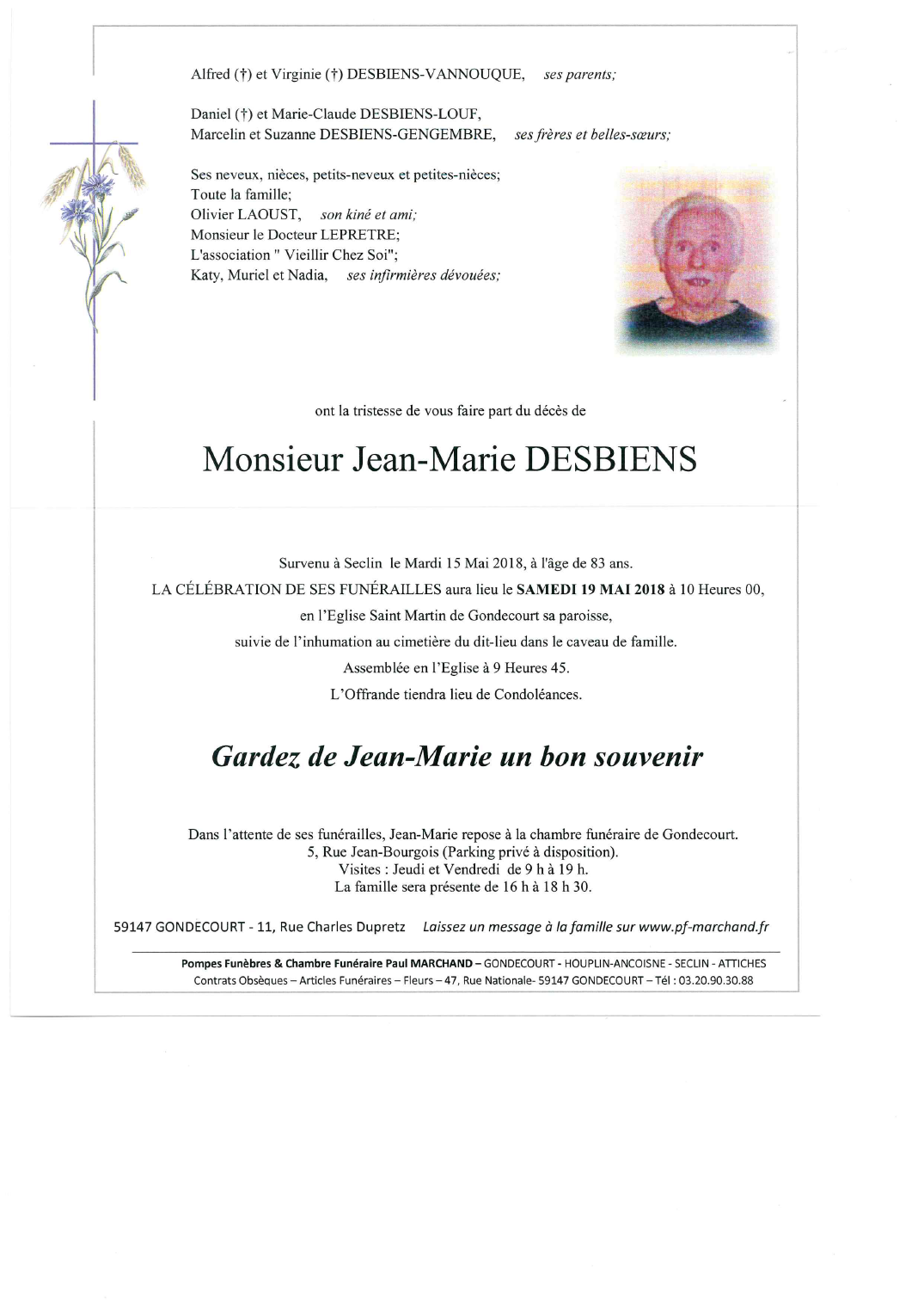 Image pour voir le faire part de Jean-Marie cliquez ici