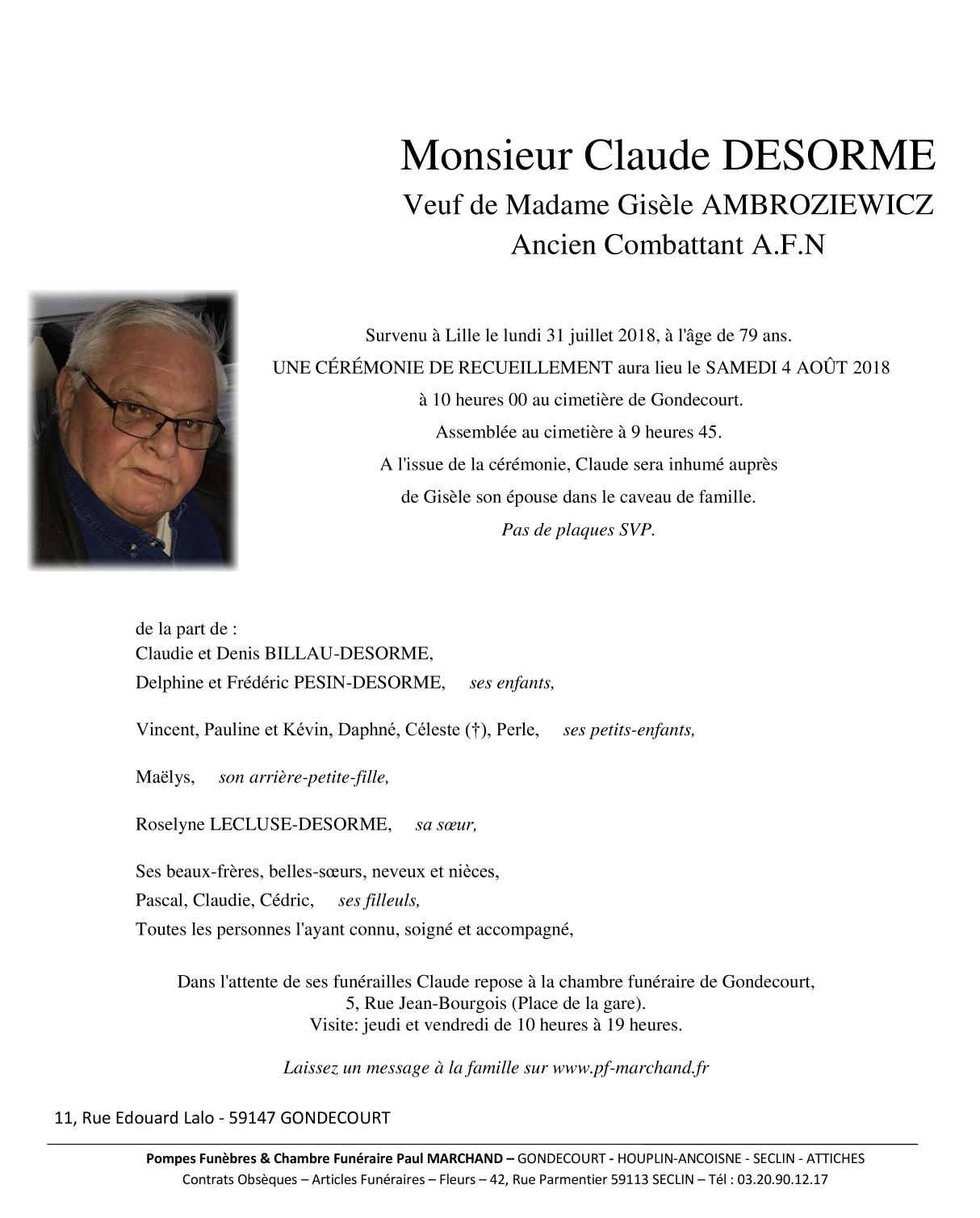 Image Pour voir le faire part de Claude cliquez ici.