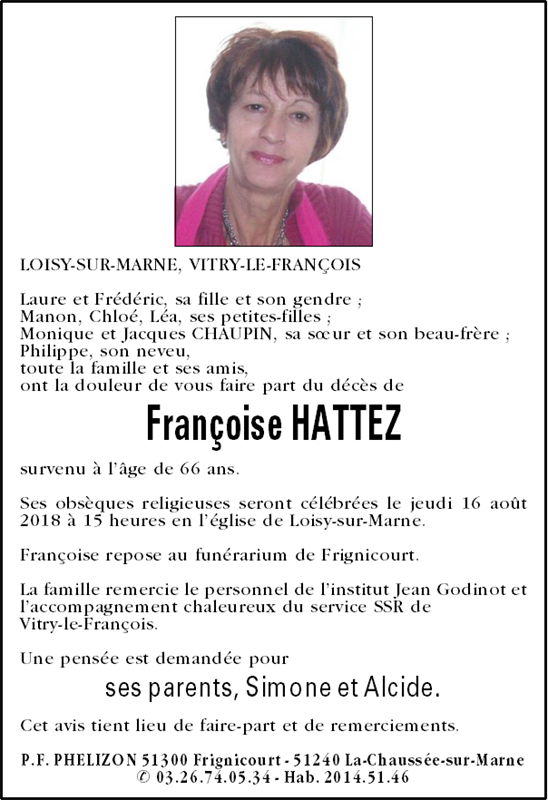 Deces De Madame Francoise Hattez 08 08 18 Fr Be Annonce Necrologique 256656