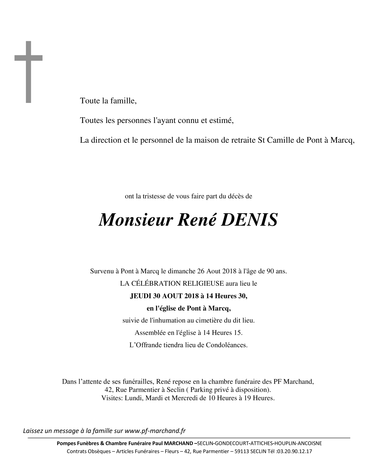 Image Annonce nécrologique de René DENIS
