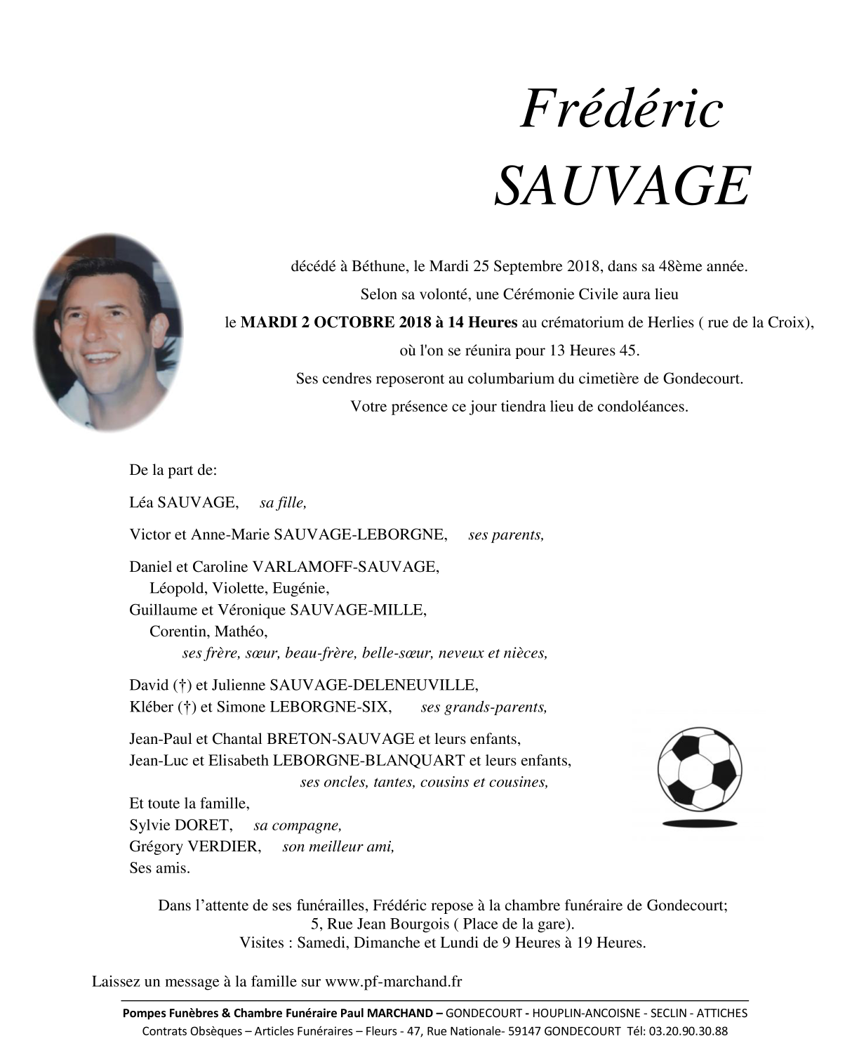 Image Annonce nécrologique de Frédéric SAUVAGE
