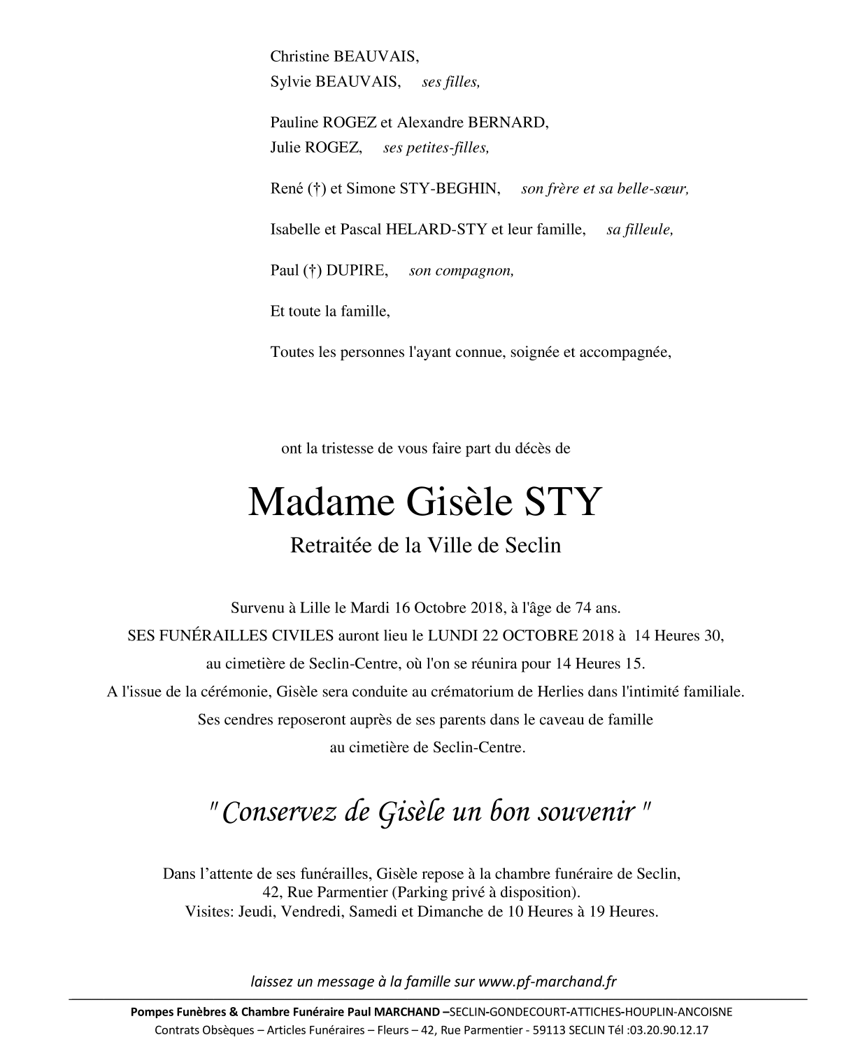 Image Pour voir le faire-part de Gisèle CLIQUEZ-ICI