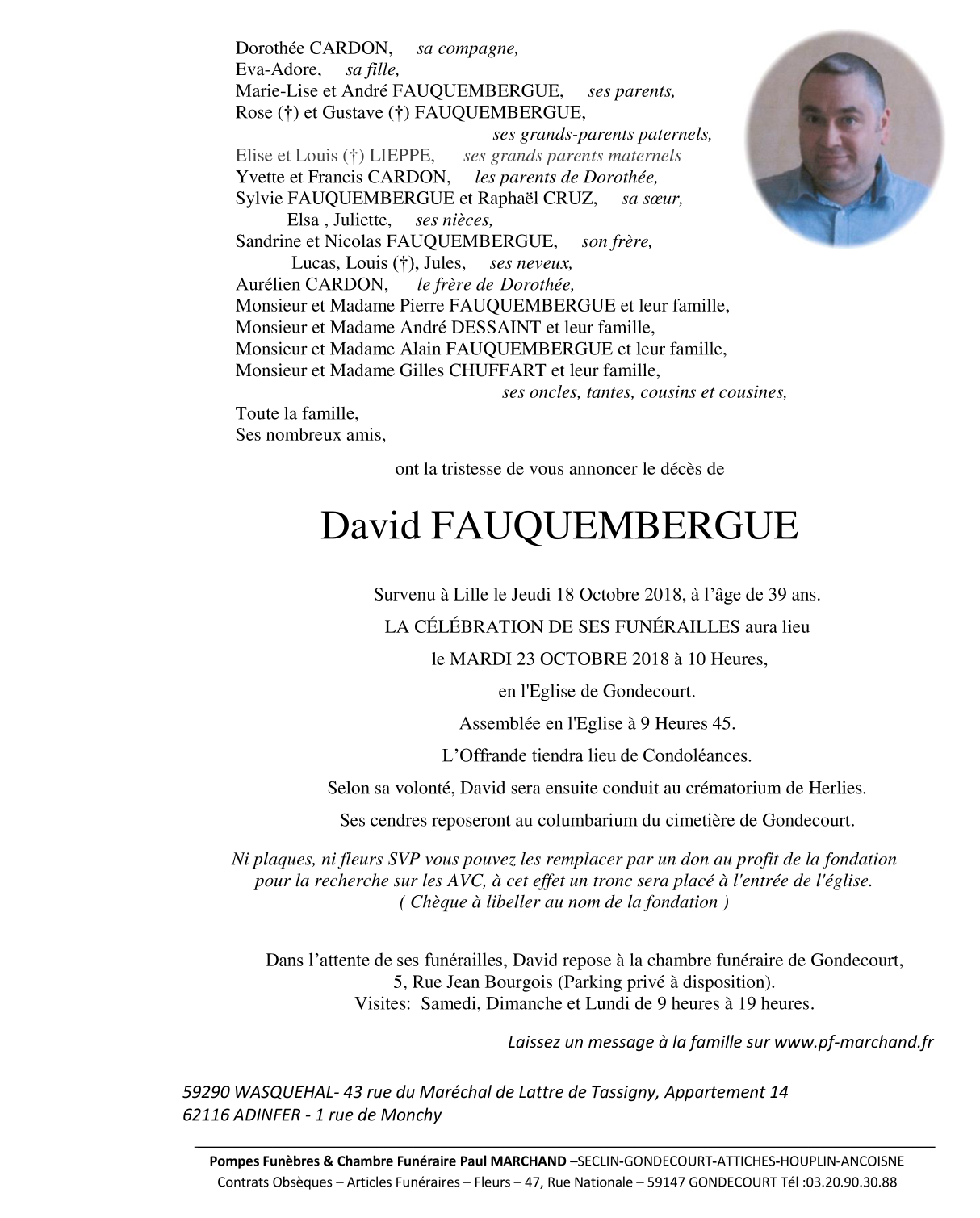 Image Annonce nécrologique de David FAUQUEMBERGUE