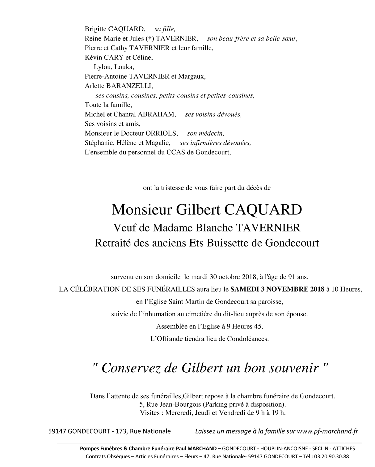 Image Annonce nécrologique de Gilbert CAQUARD