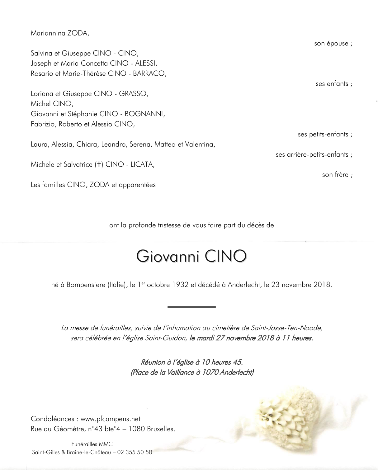 Deces De Monsieur Giovanni Cino 23 11 18 Fr Be Annonce Necrologique 264310