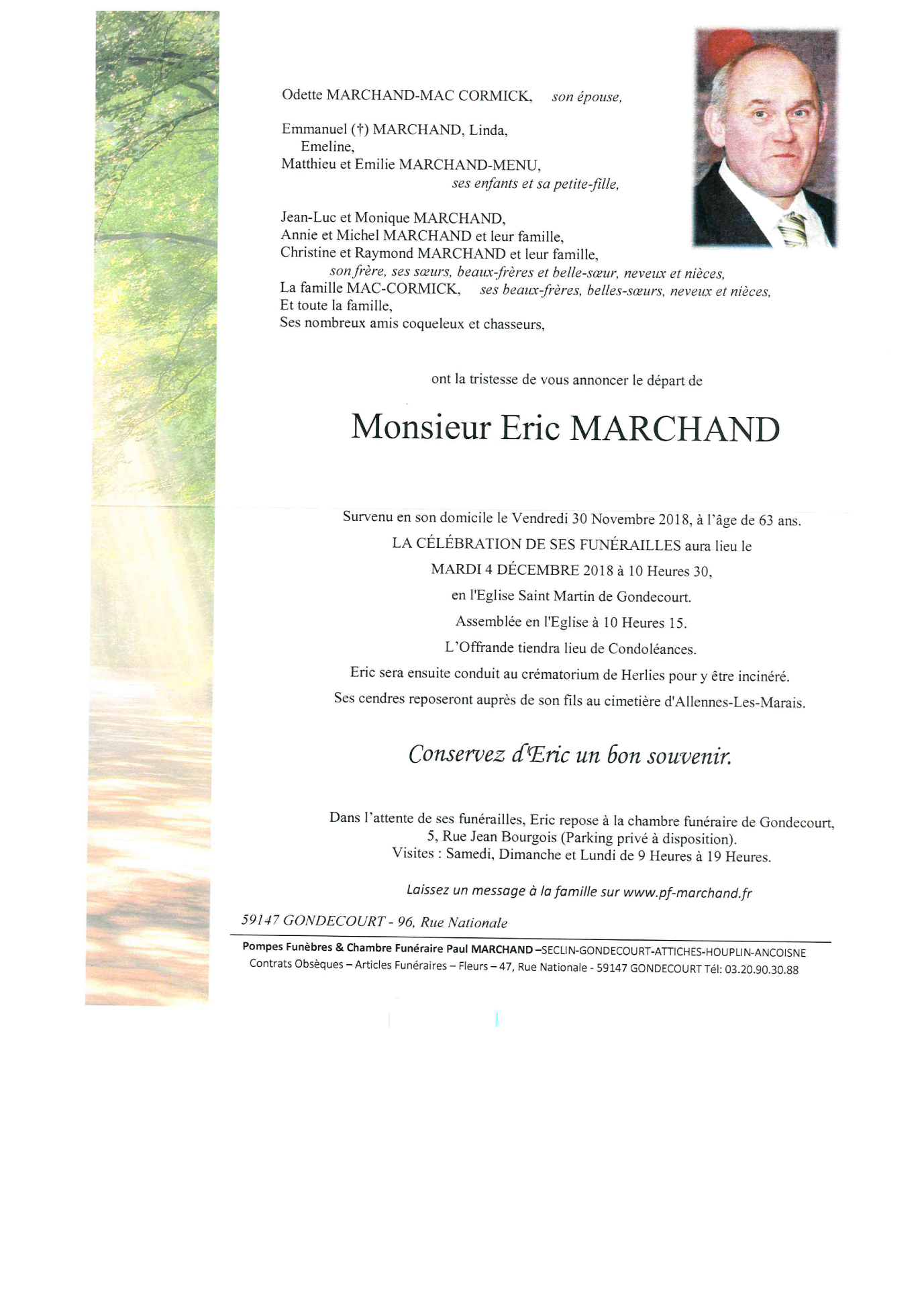 Image Annonce nécrologique de Eric MARCHAND