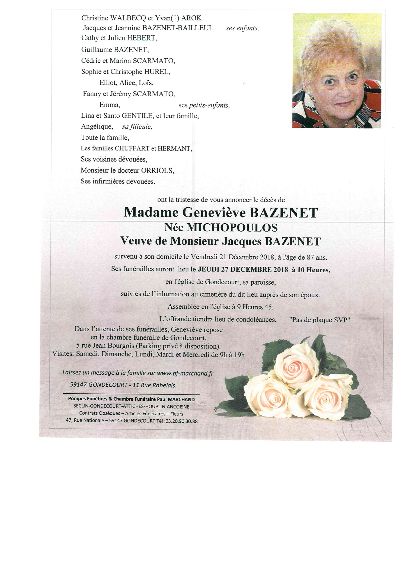 Image Annonce nécrologique de Geneviève BAZENET