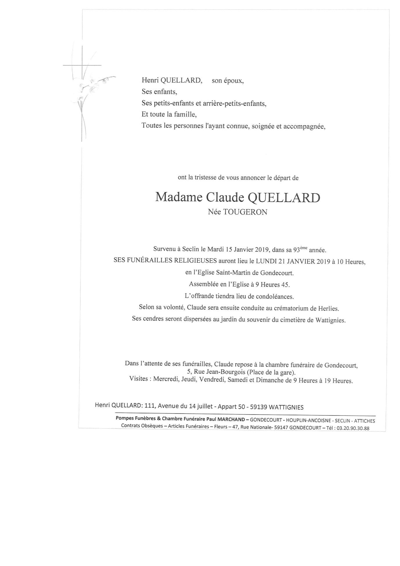 Image Annonce nécrologique de Claude QUELLARD