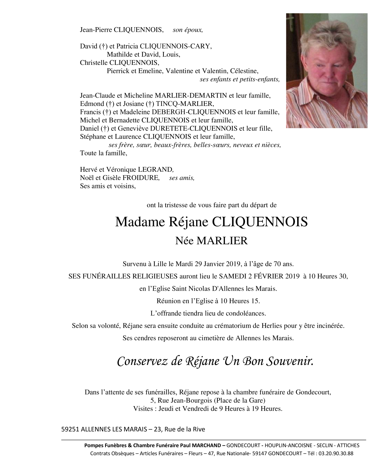 Image Annonce nécrologique de Réjane CLIQUENNOIS