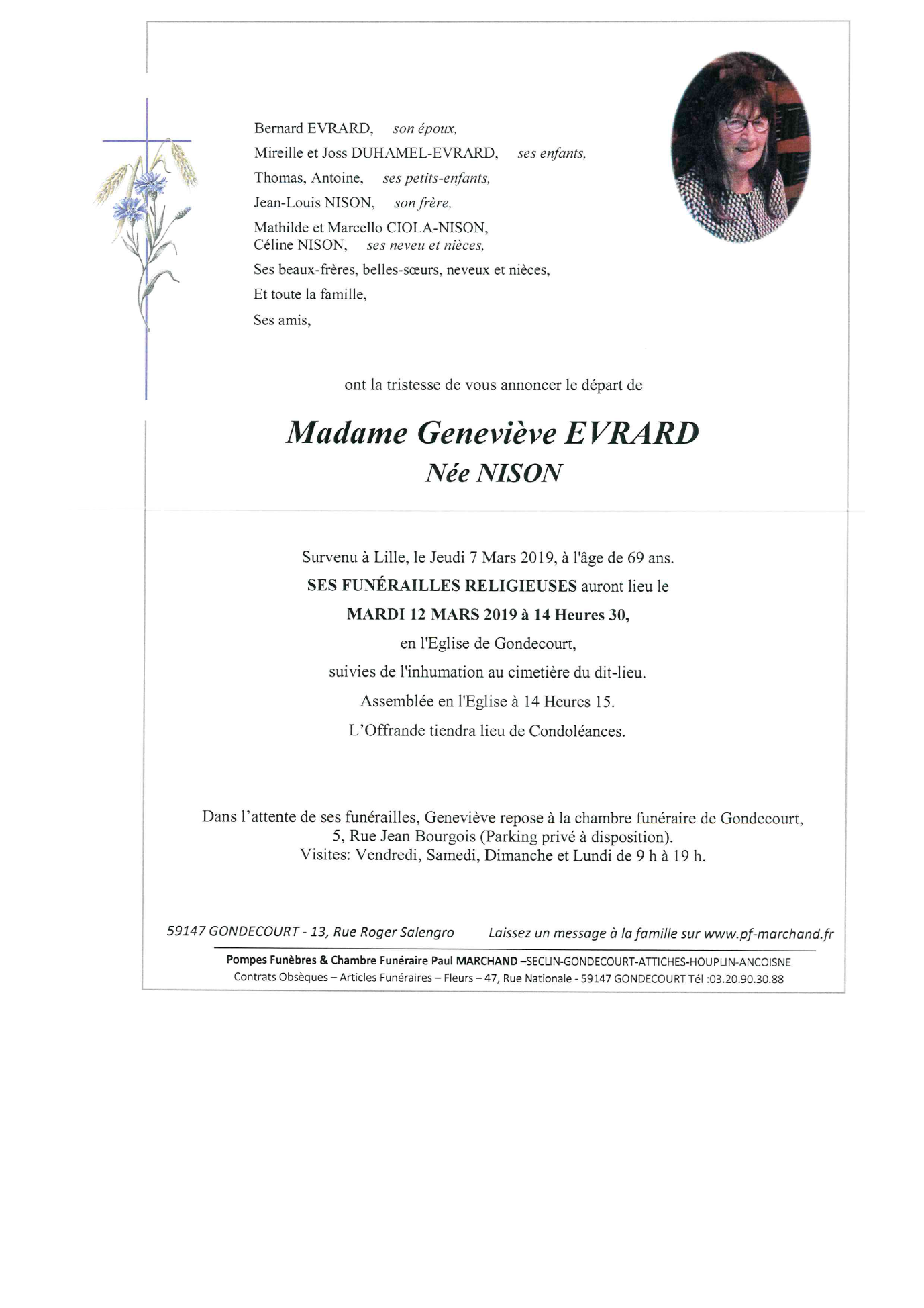 Image Annonce nécrologique de Geneviève EVRARD