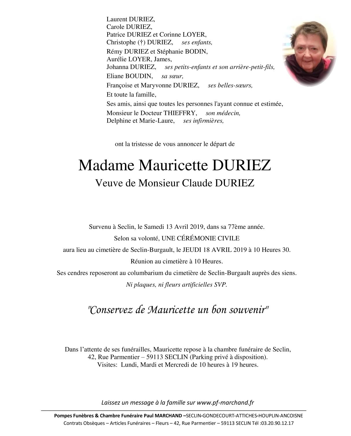 Image Pour voir le faire-part de Mauricette CLIQUEZ-ICI