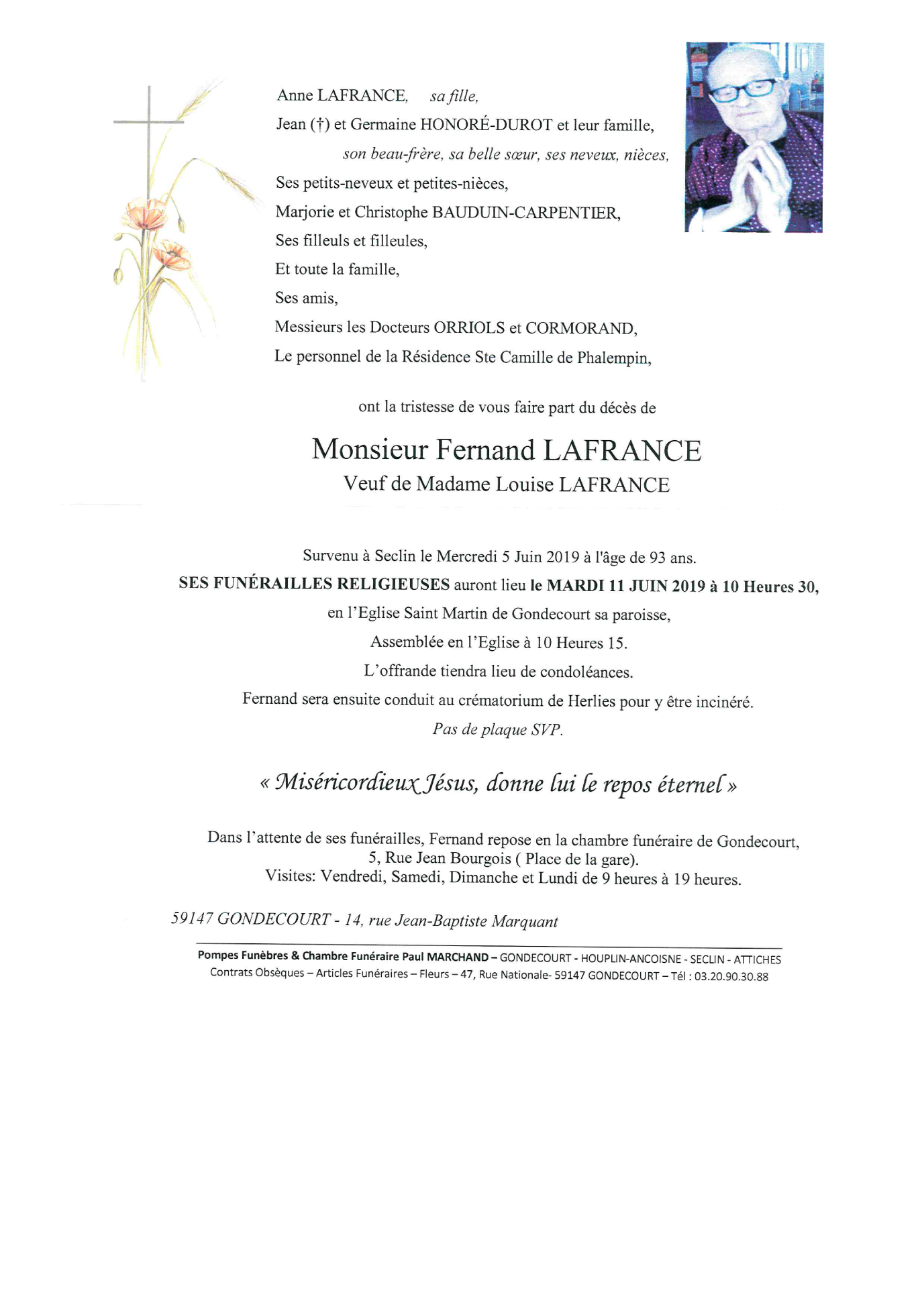 Image Annonce nécrologique de Fernand LAFRANCE