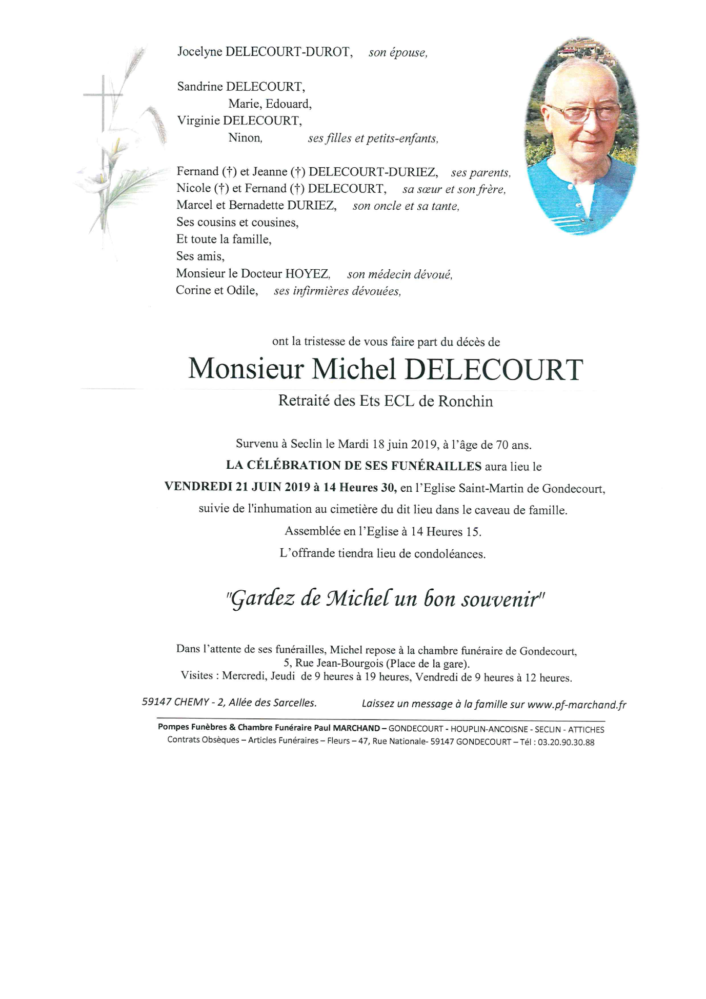 Image Annonce nécrologique de Michel DELECOURT