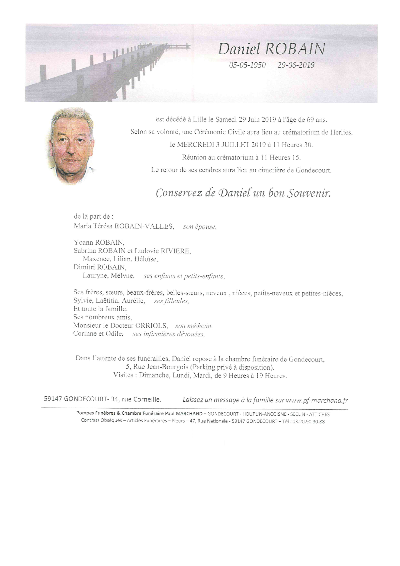 Image Annonce nécrologique de Daniel ROBAIN