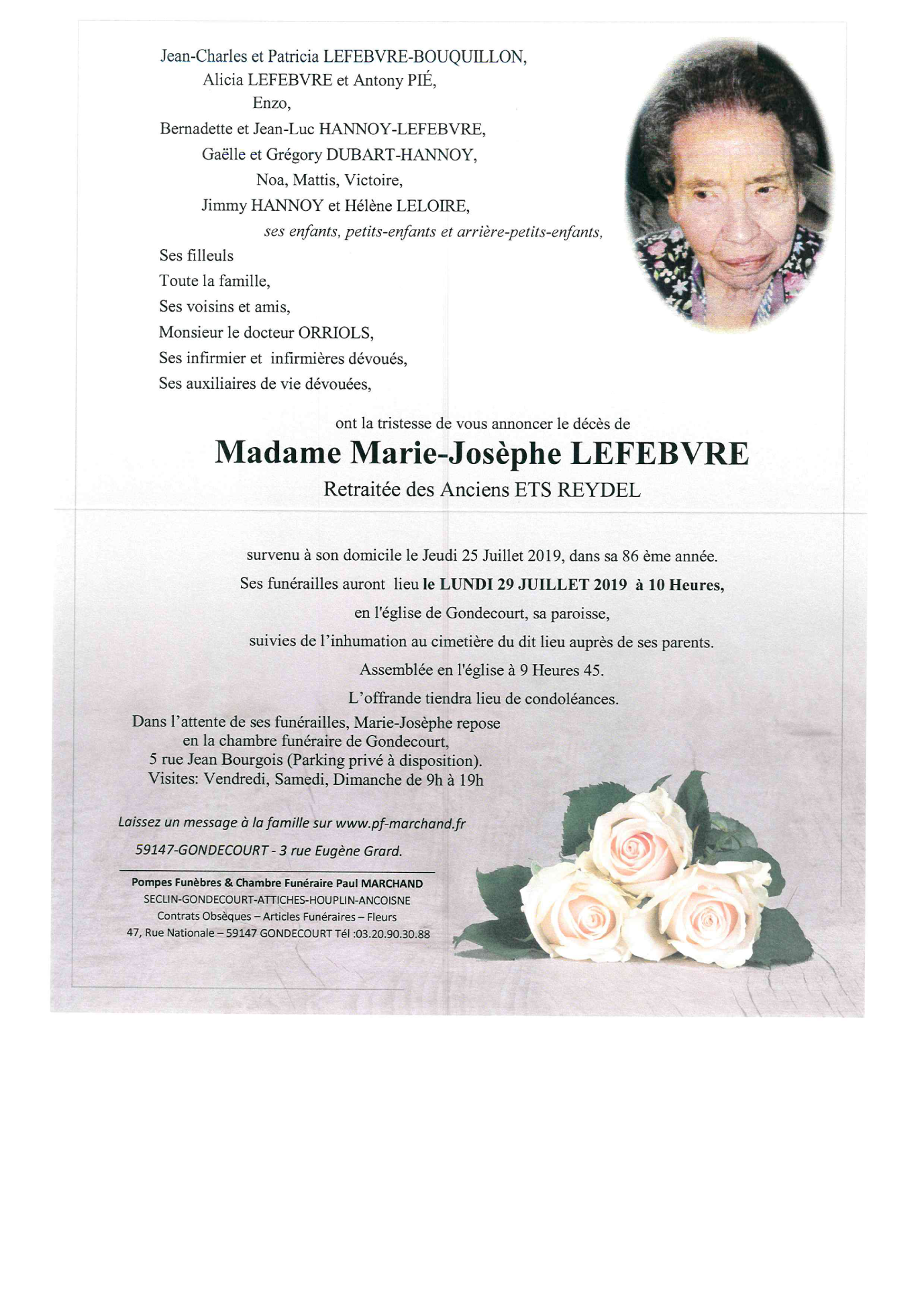 Image Annonce nécrologique de Marie-Josèphe LEFEBVRE