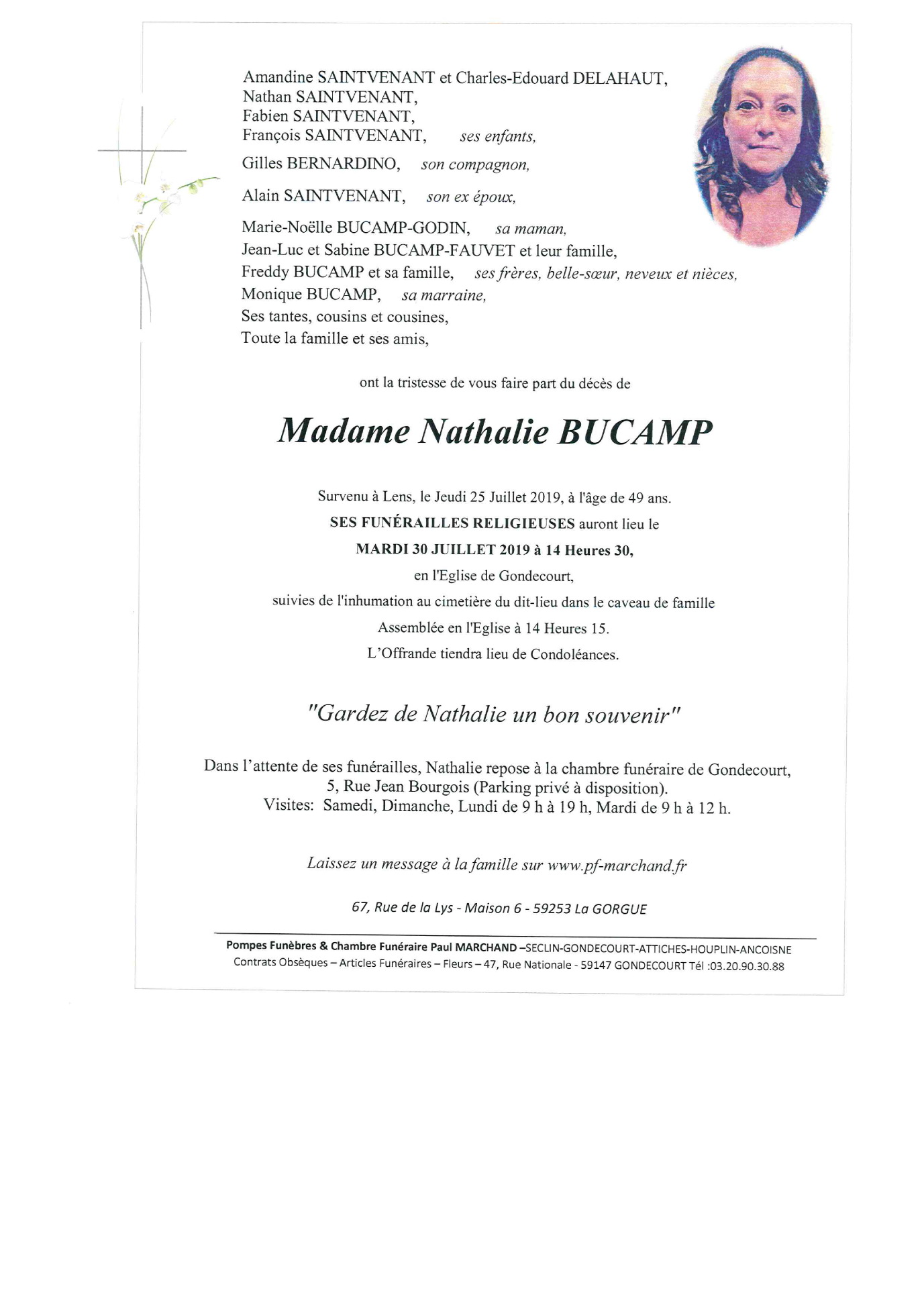 Image Annonce nécrologique de Nathalie BUCAMP