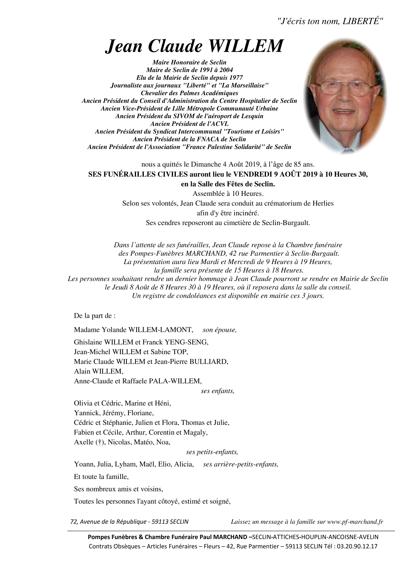 Image Pour voir le faire-part de Jean Claude CLIQUEZ-ICI