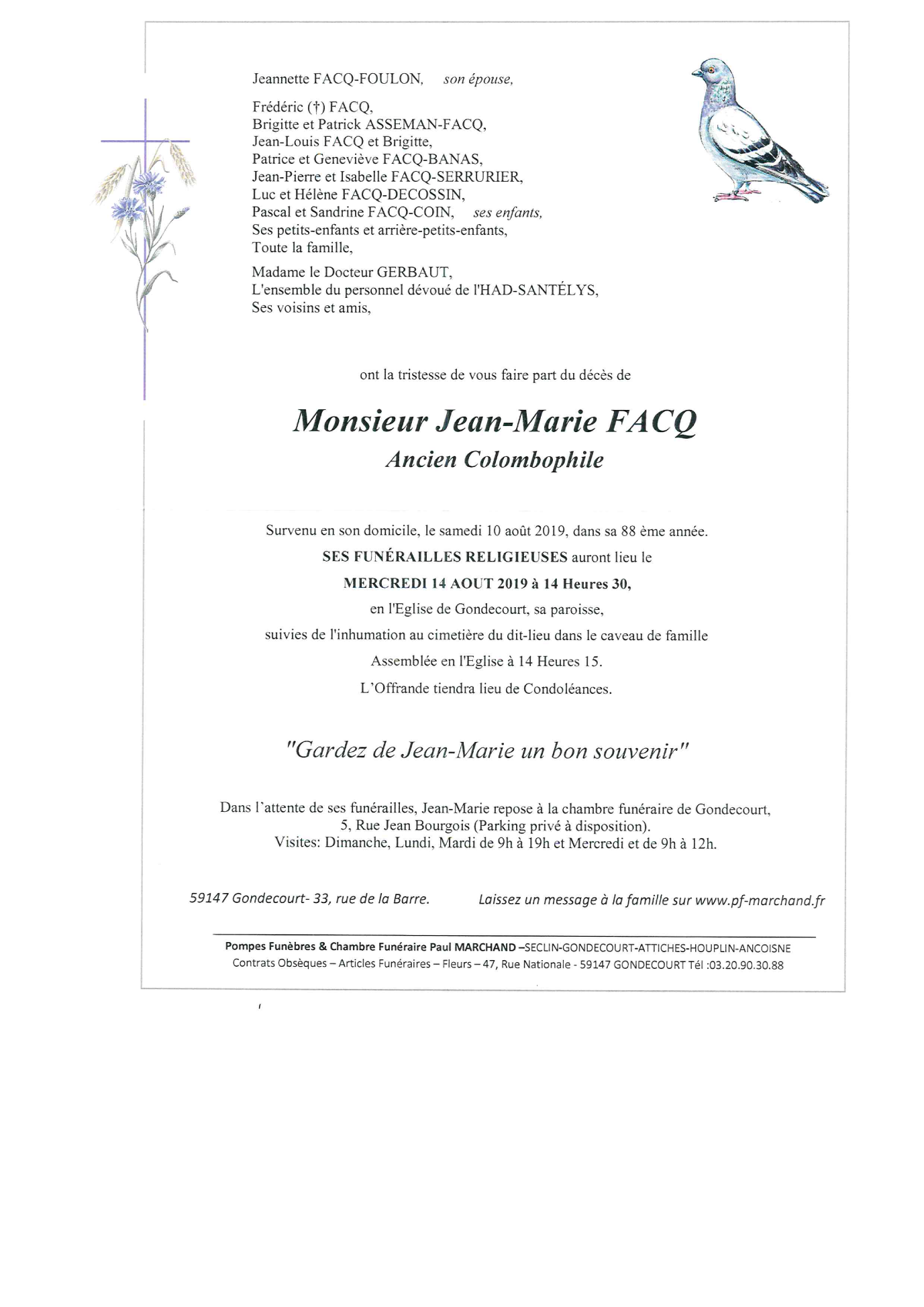 Image Annonce nécrologique de Jean-Marie FACQ