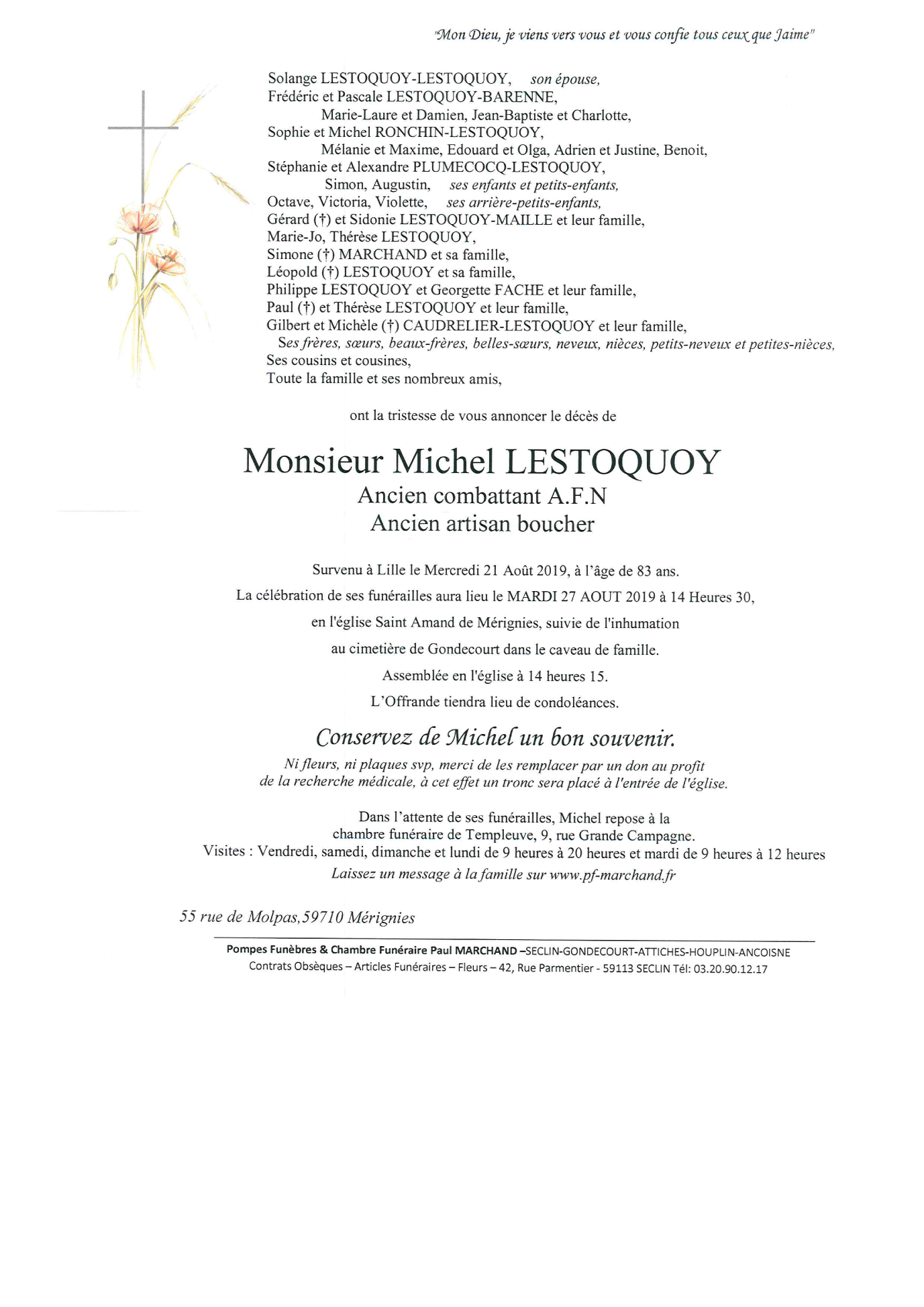 Image Annonce nécrologique de Michel LESTOQUOY