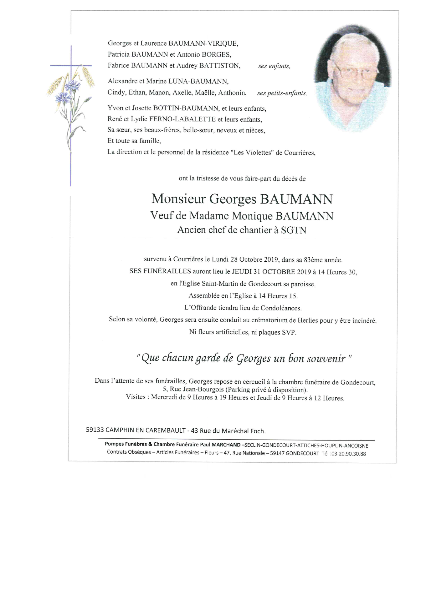 Image Annonce nécrologique de Georges BAUMANN