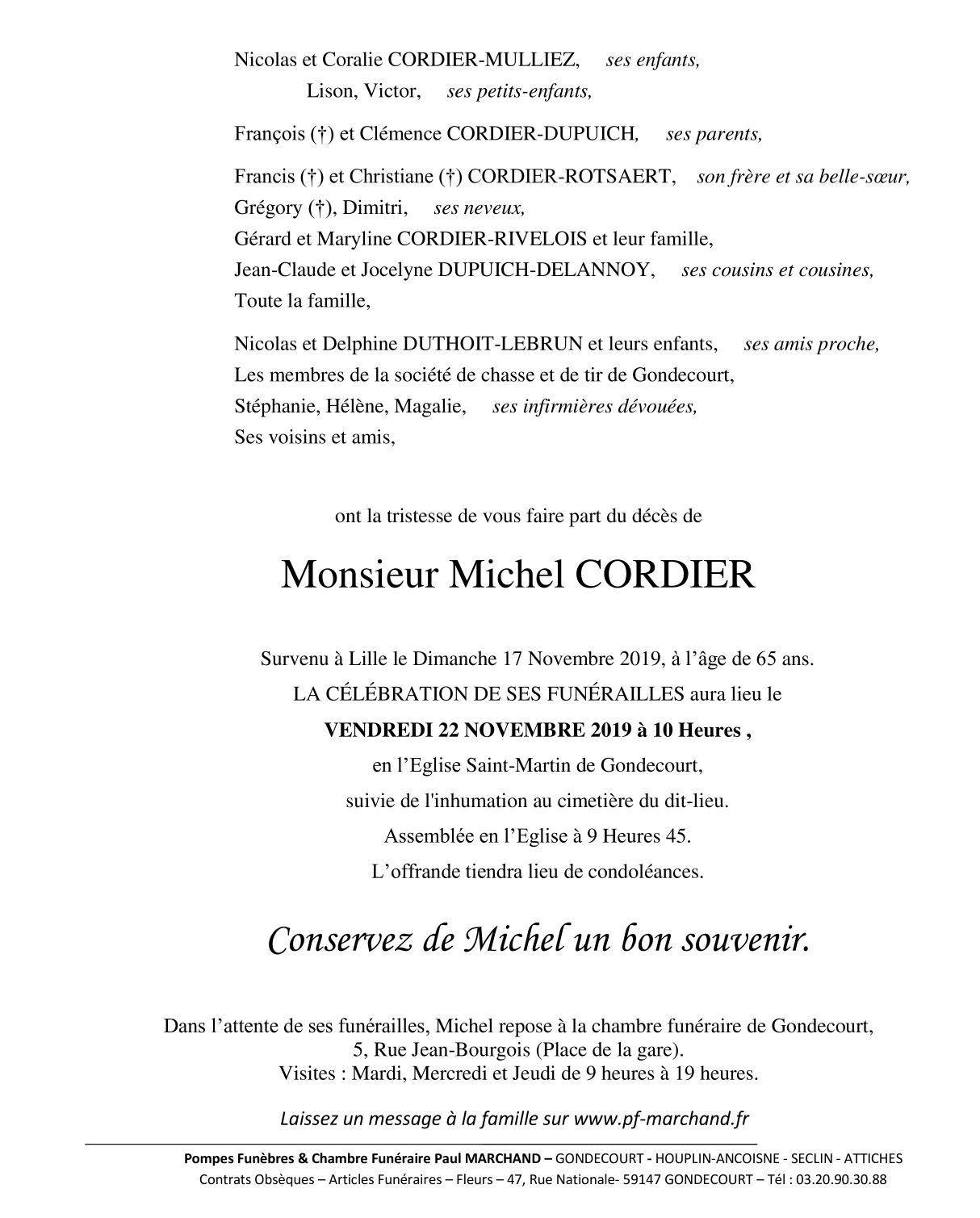 Image Annonce nécrologique de Michel CORDIER