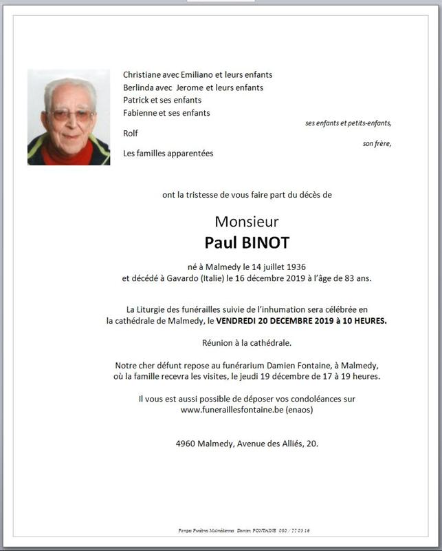 Deces De Monsieur Paul Binot 16 12 19 Fr Be Annonce Necrologique 294880