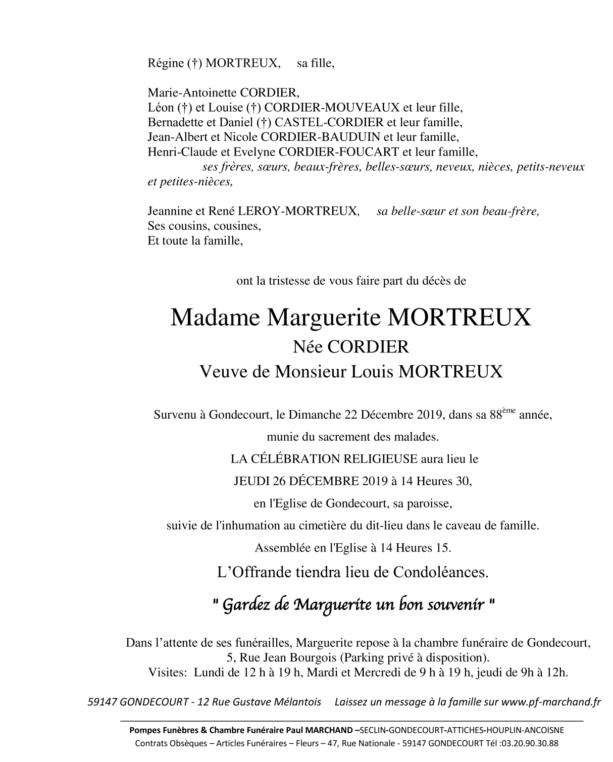 Image Annonce nécrologique de Marguerite MORTREUX