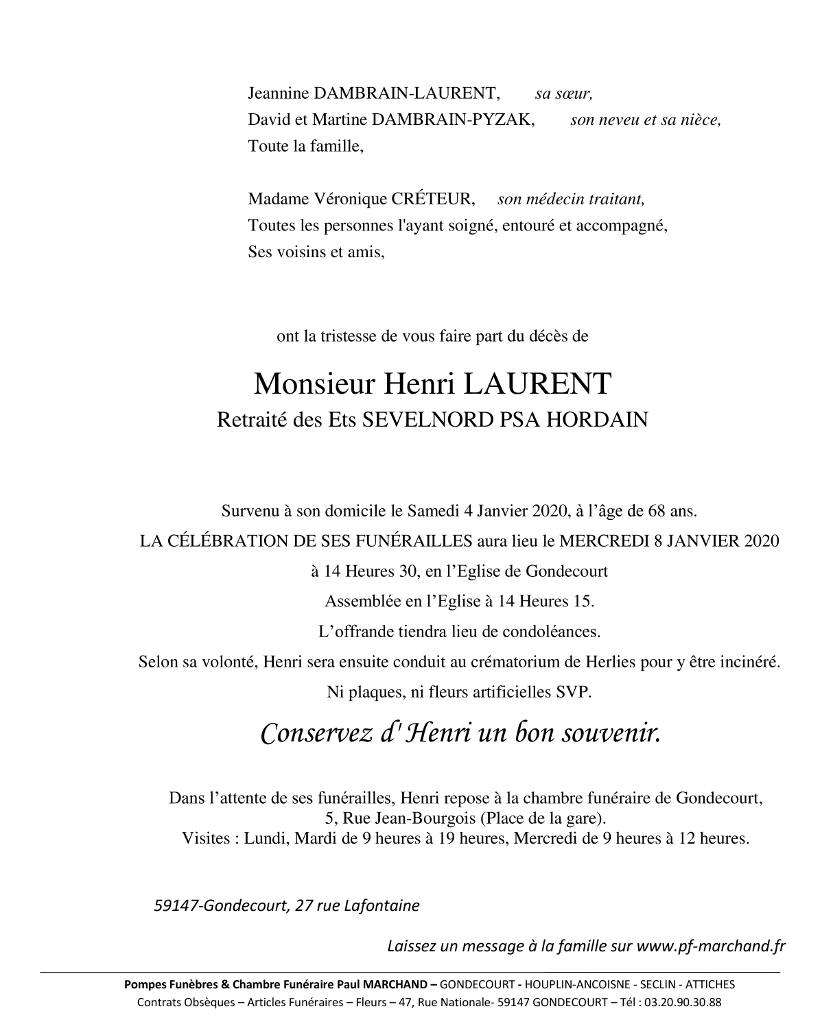 Image Annonce nécrologique de Henri LAURENT