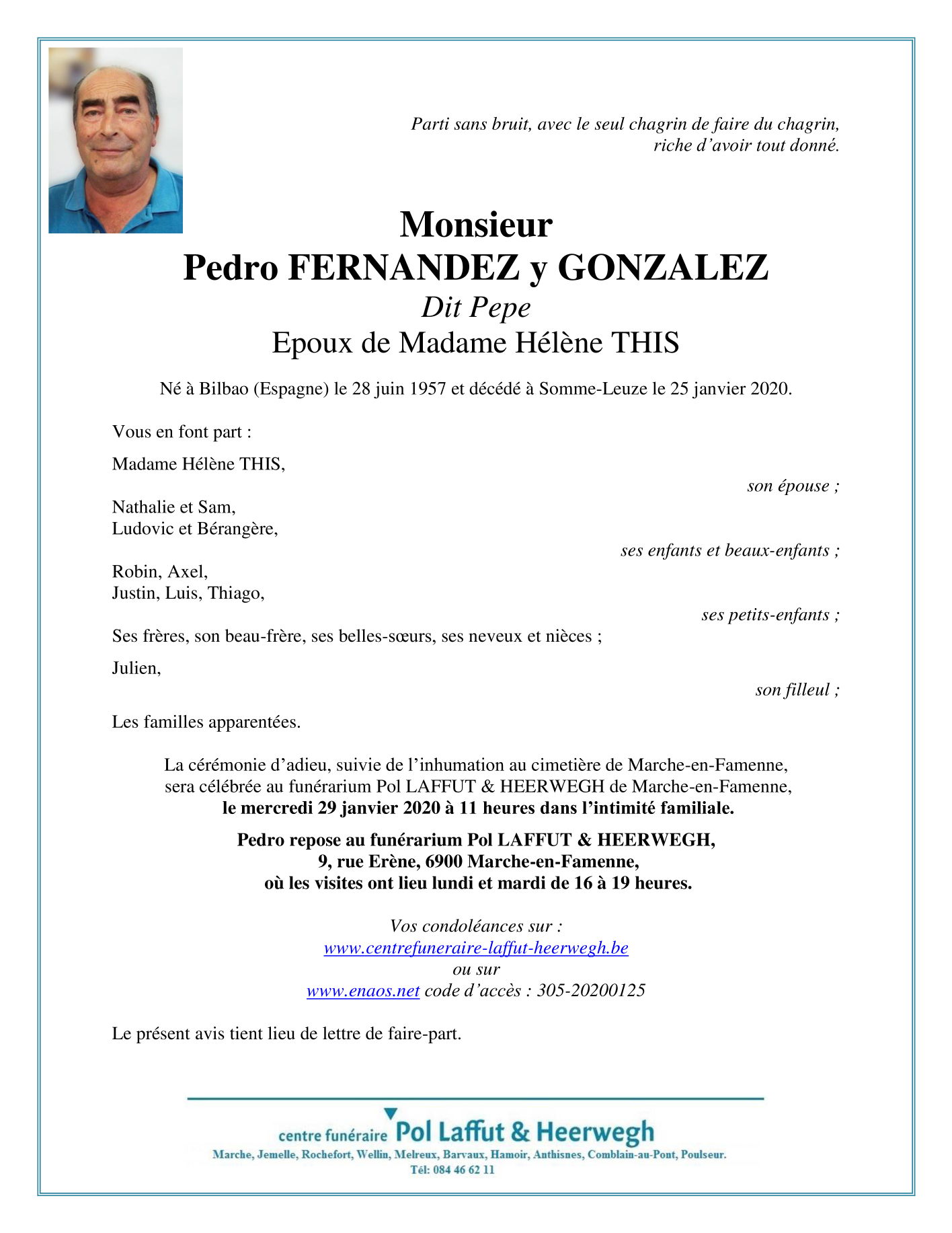 Deces De Monsieur Pedro Fernandez Y Gonzalez 25 01 20 Fr