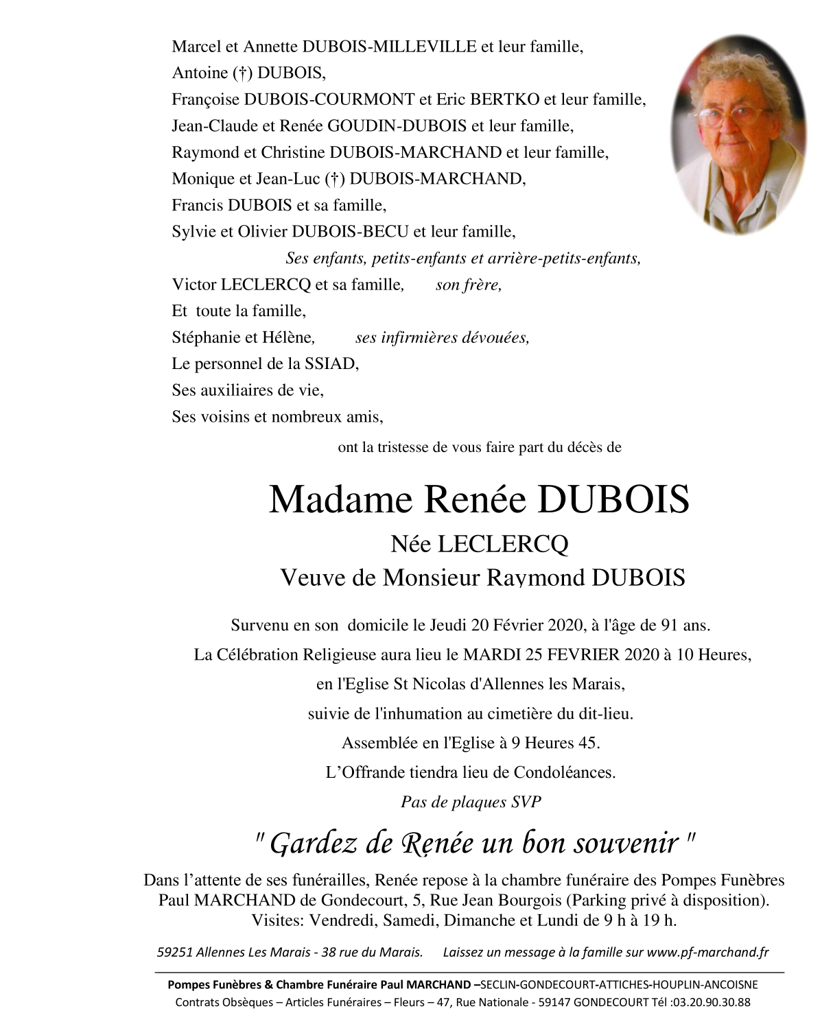 Image Annonce nécrologique de Renée DUBOIS