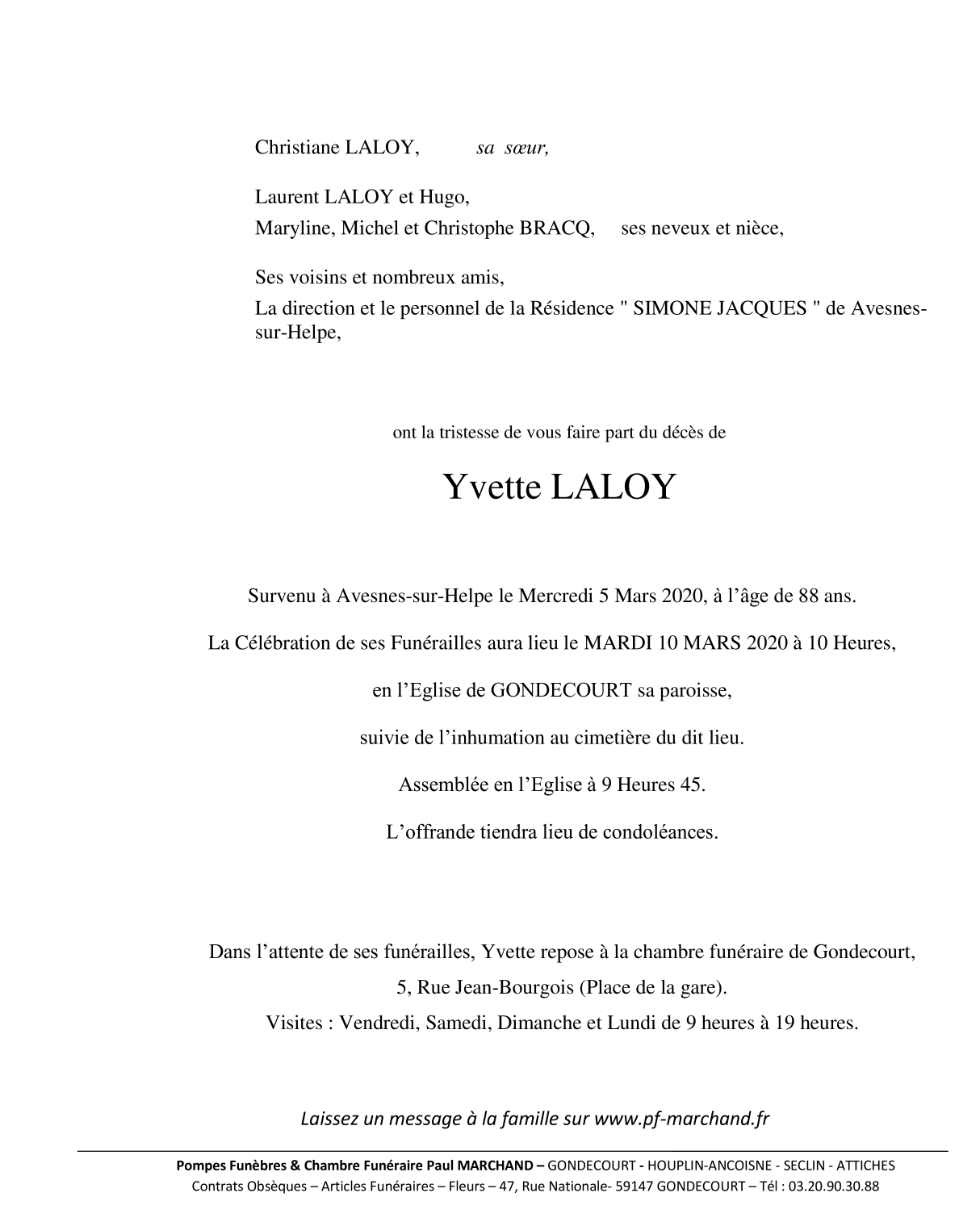 Image Annonce nécrologique de Yvette LALOY