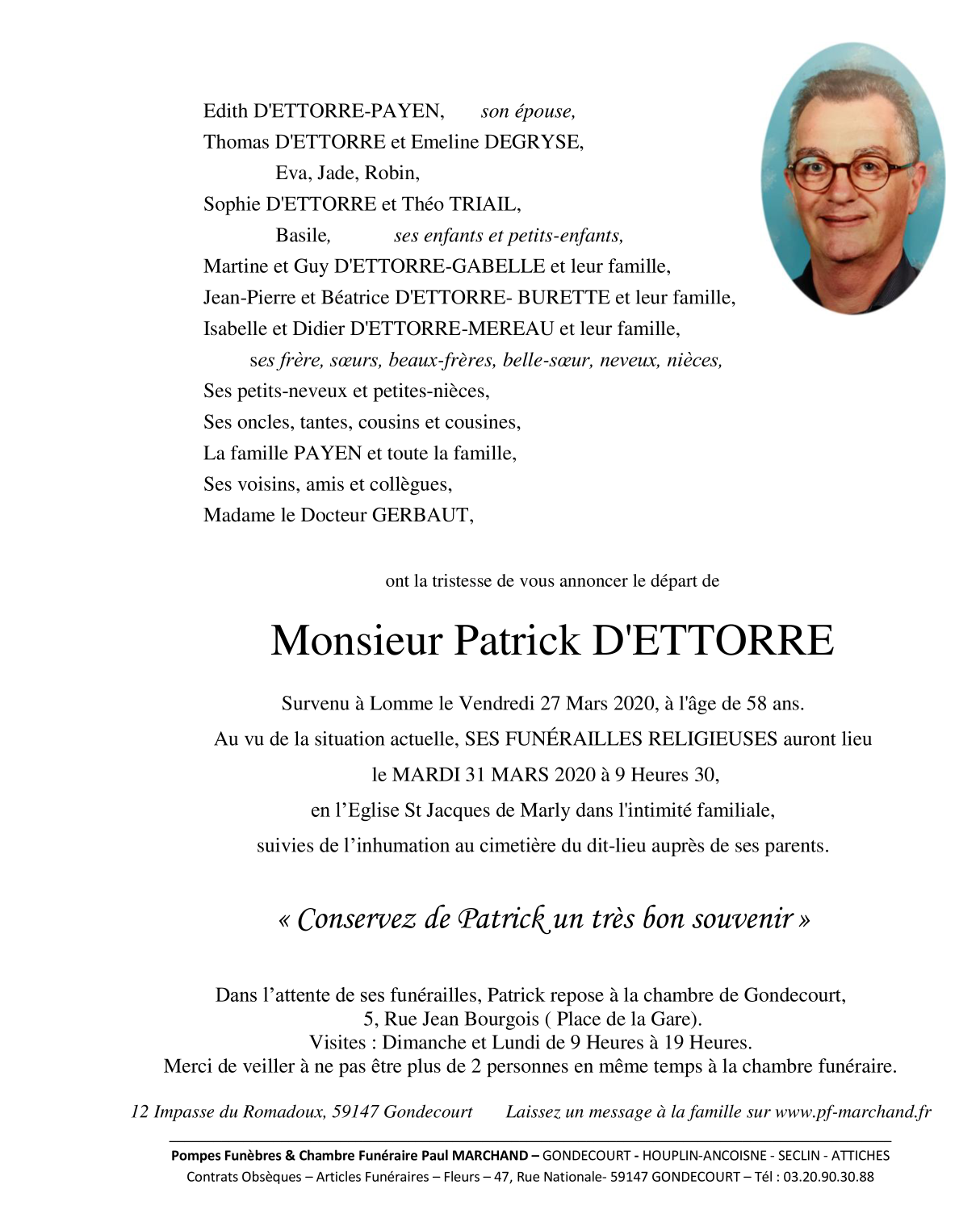 Image Annonce nécrologique de Patrick D'ETTORRE