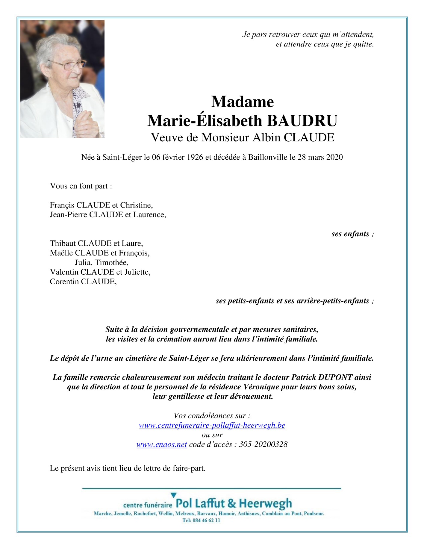 Avis De Décès Pompes Funèbres Generales St Pol-sur-ternoise