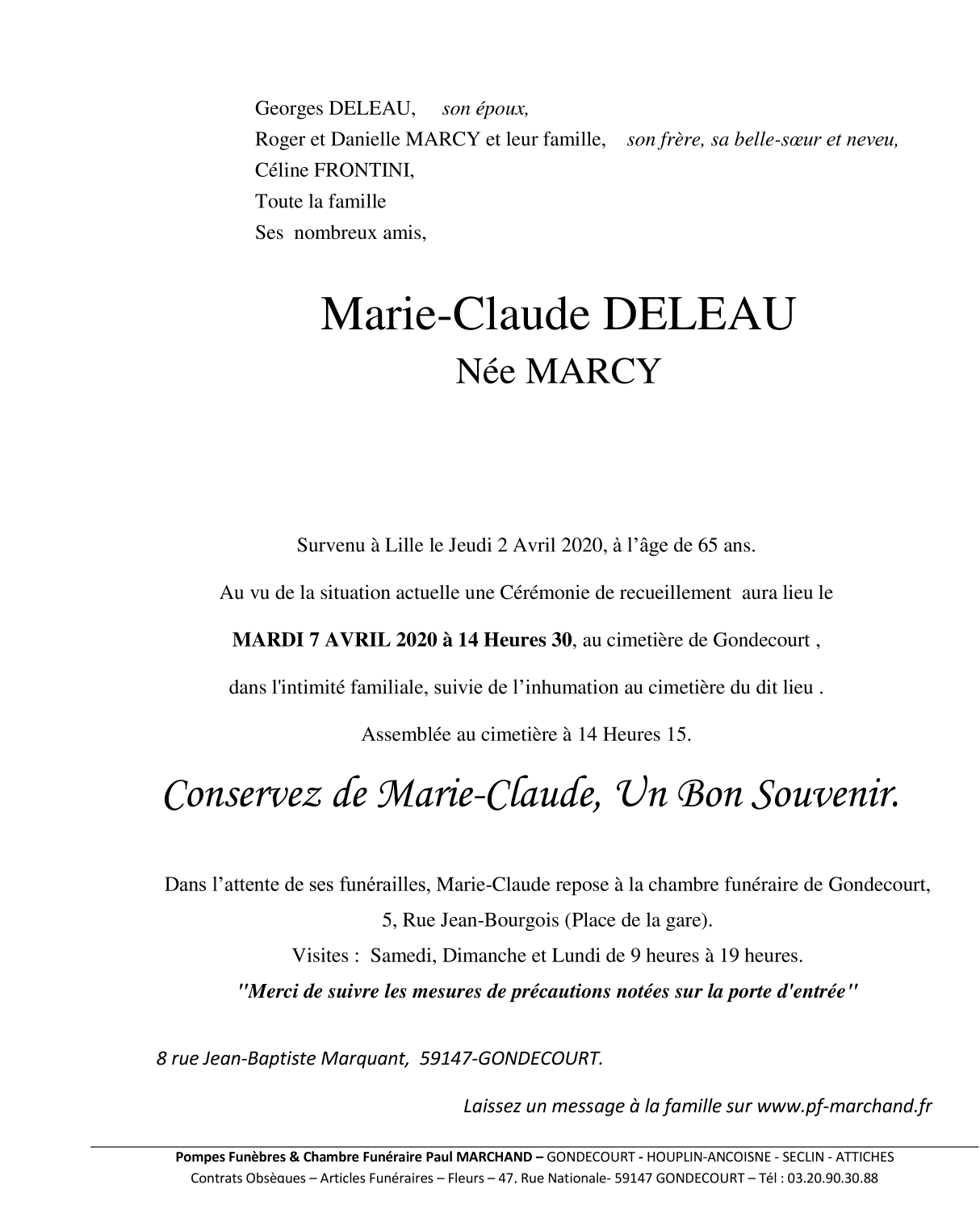 Image Annonce nécrologique de Marie-Claude DELEAU