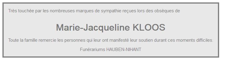 Image Remerciement témoignage sympathie lors décès Kloos Jacqueline