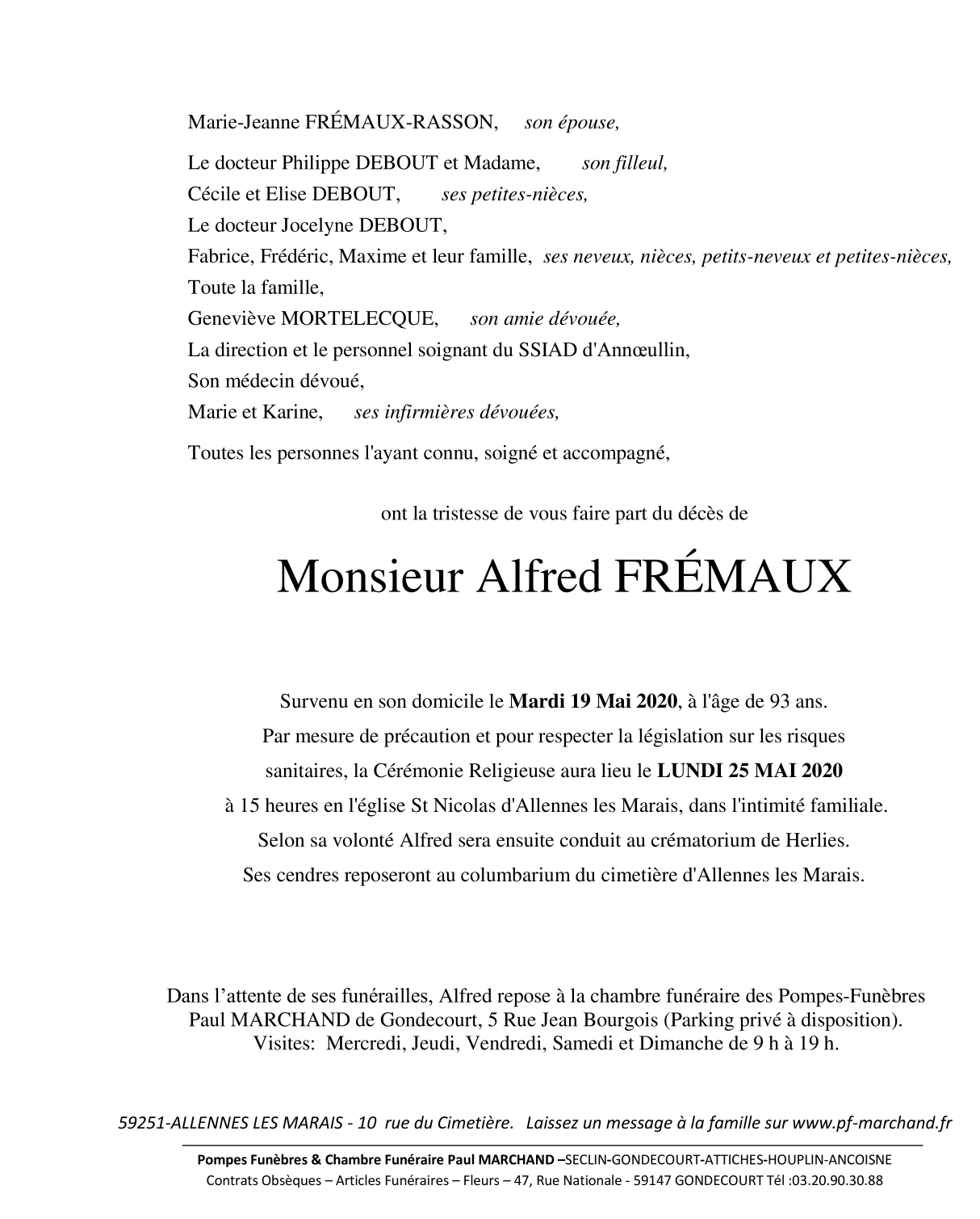 Image Annonce nécrologique de Alfred FREMAUX