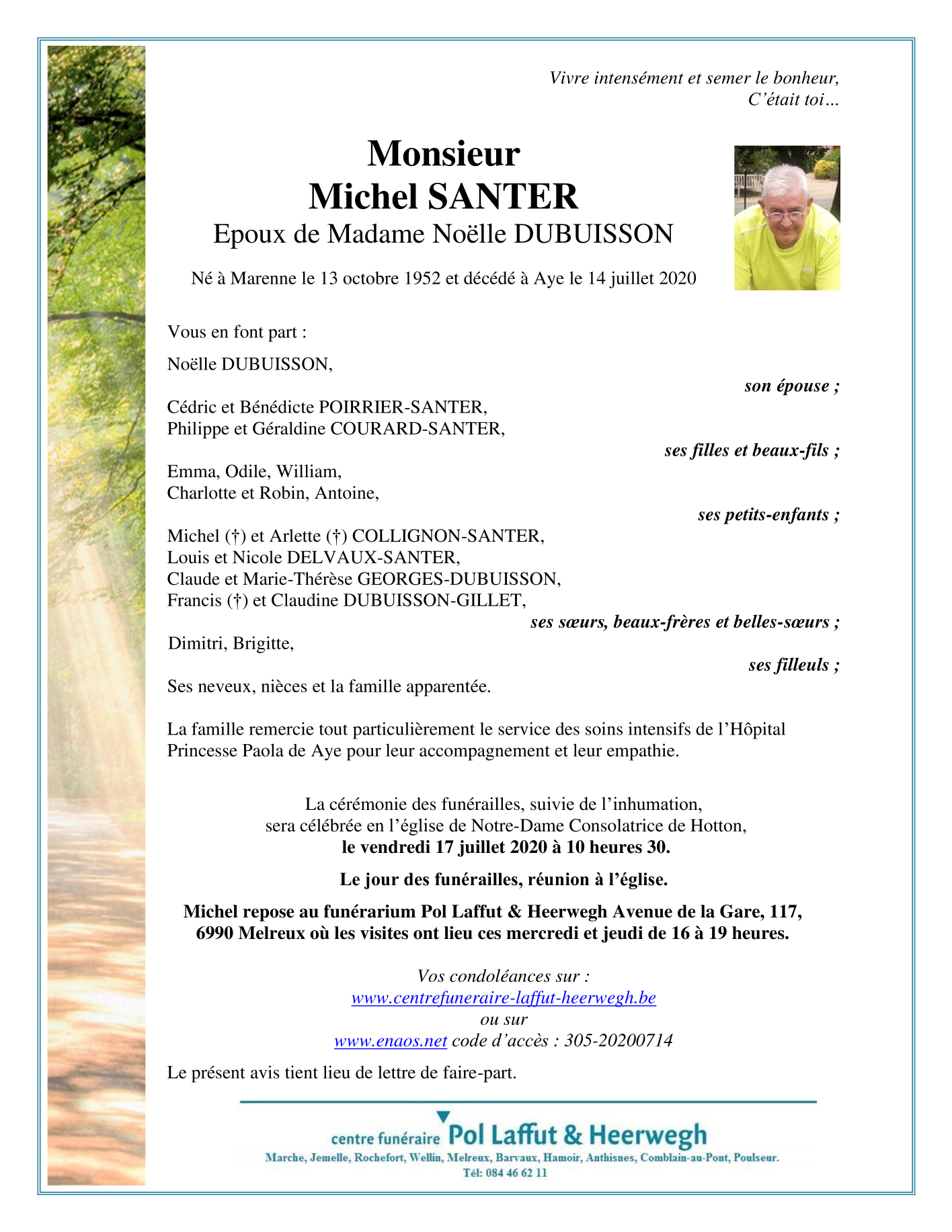 Deces De Monsieur Michel Santer 14 07 20 Fr Be Annonce Necrologique 312856