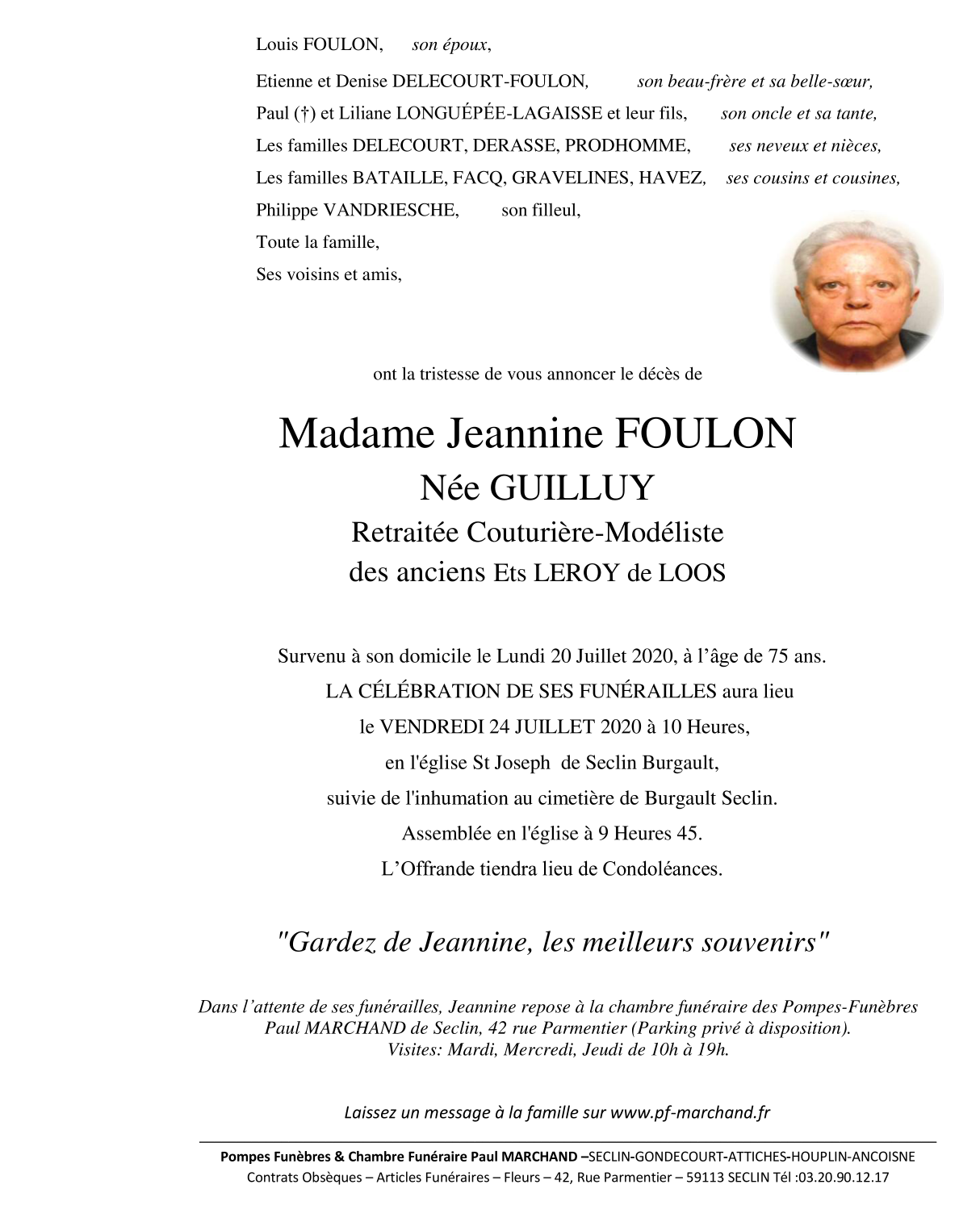 Image Annonce nécrologique de Jeannine FOULON
