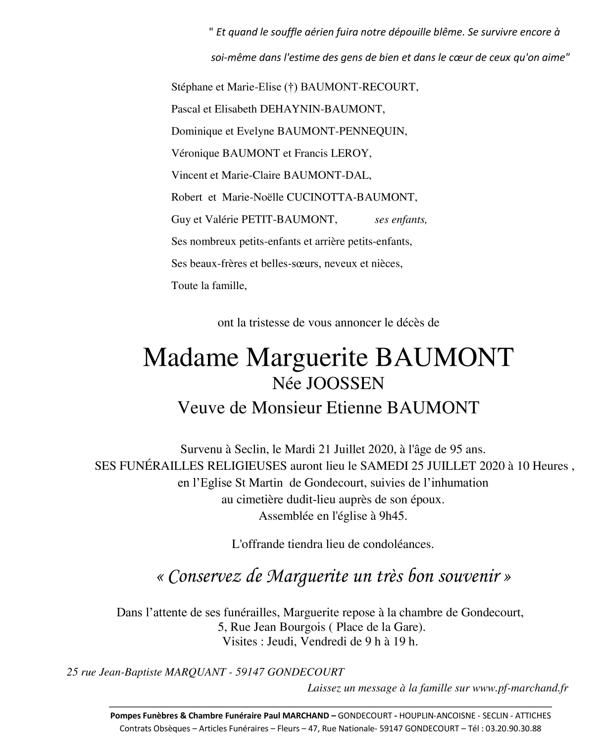 Image Annonce nécrologique de Marguerite BAUMONT née JOOSSEN