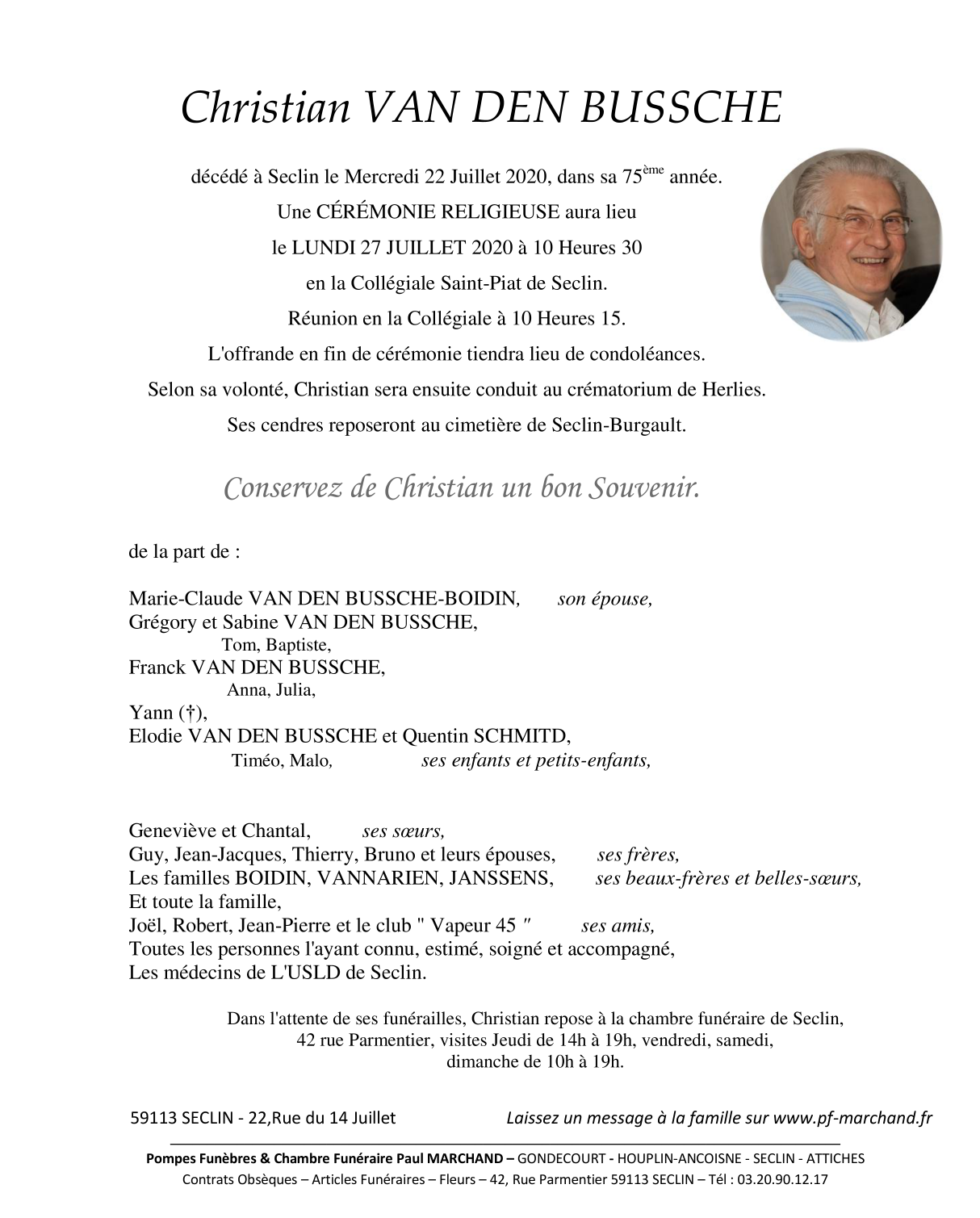 Image Annonce nécrologique de Christian VAN DEN BUSSCHE