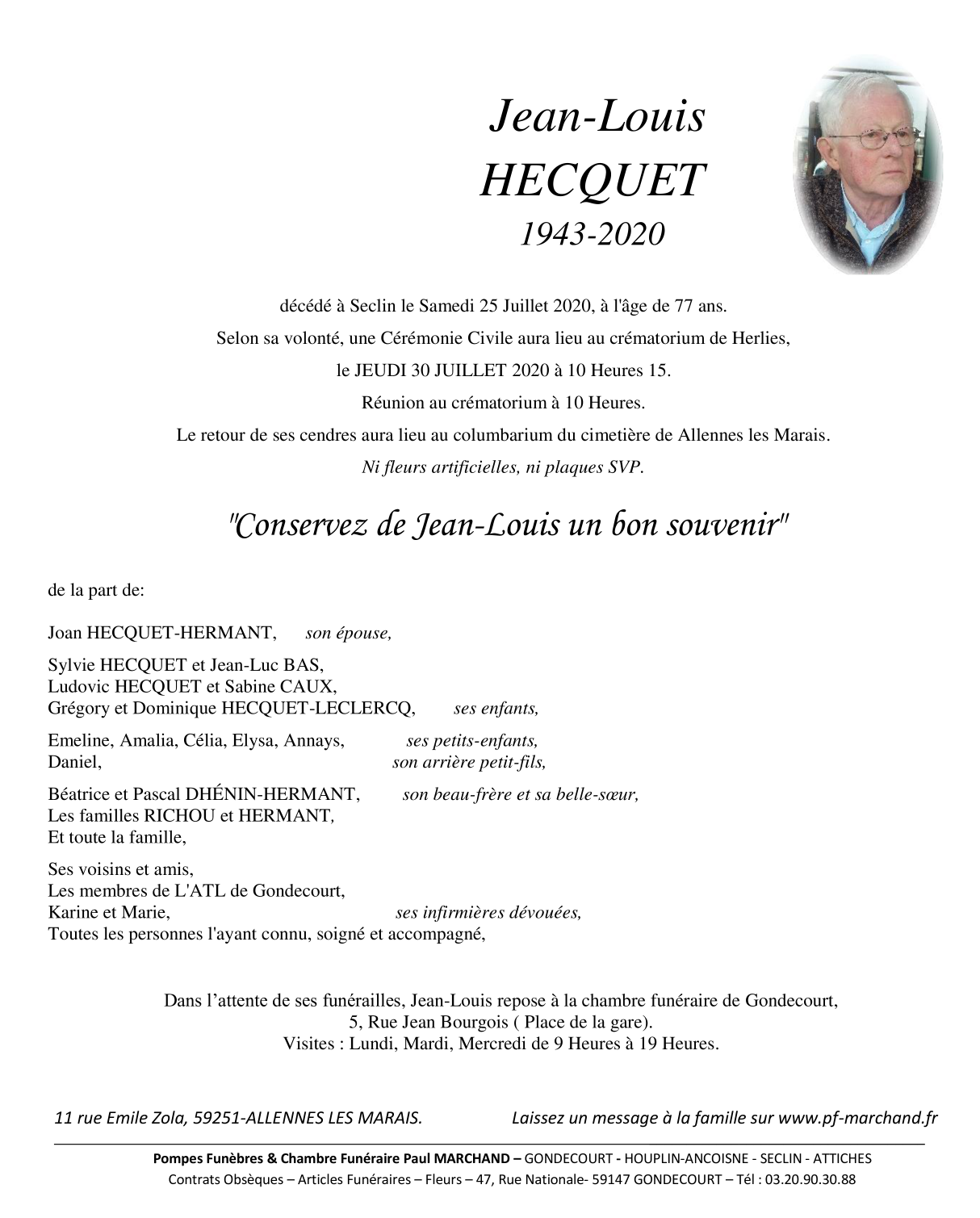 Image Annonce nécrologique de Jean-Louis HECQUET