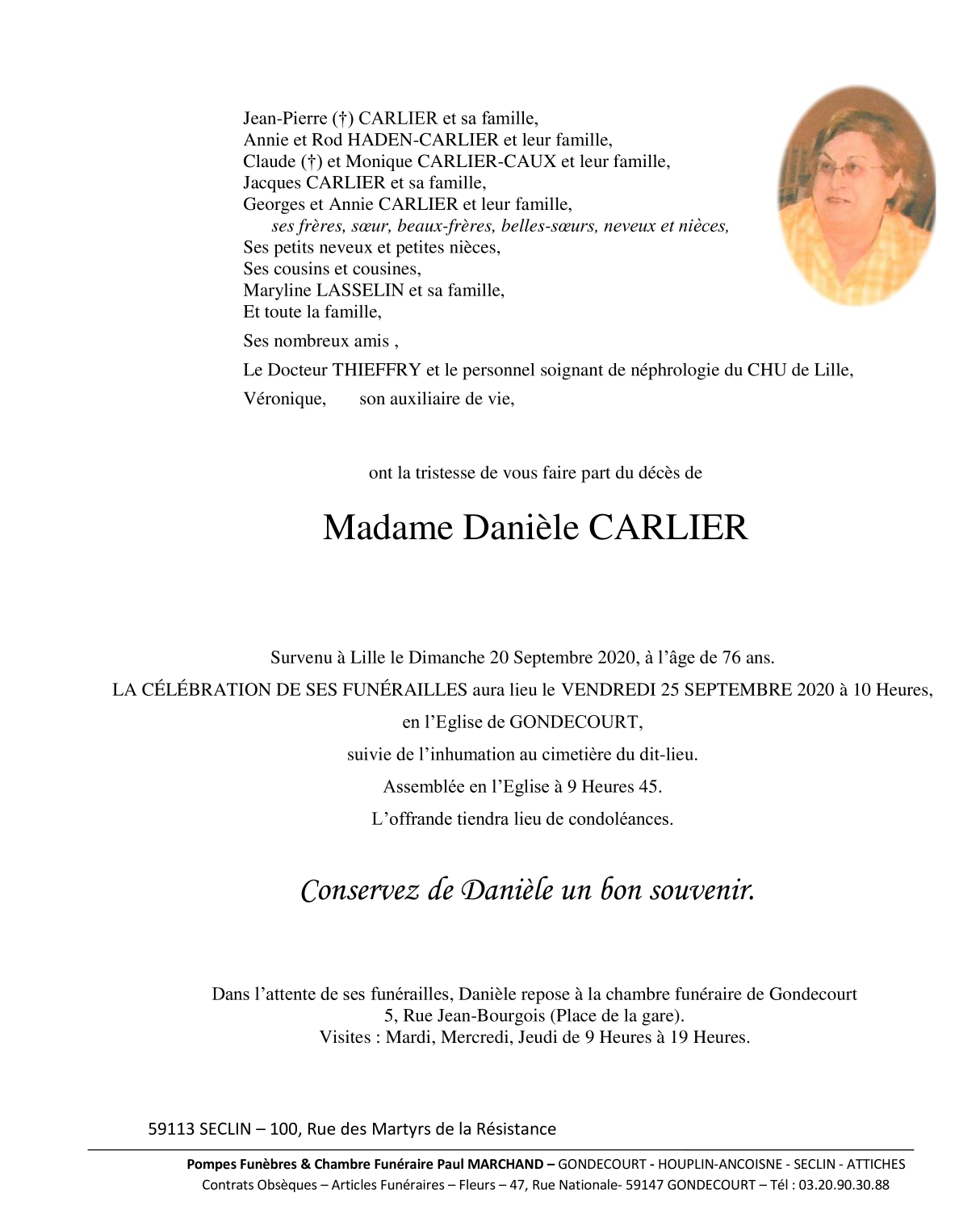 Image Annonce nécrologique de Danièle CARLIER