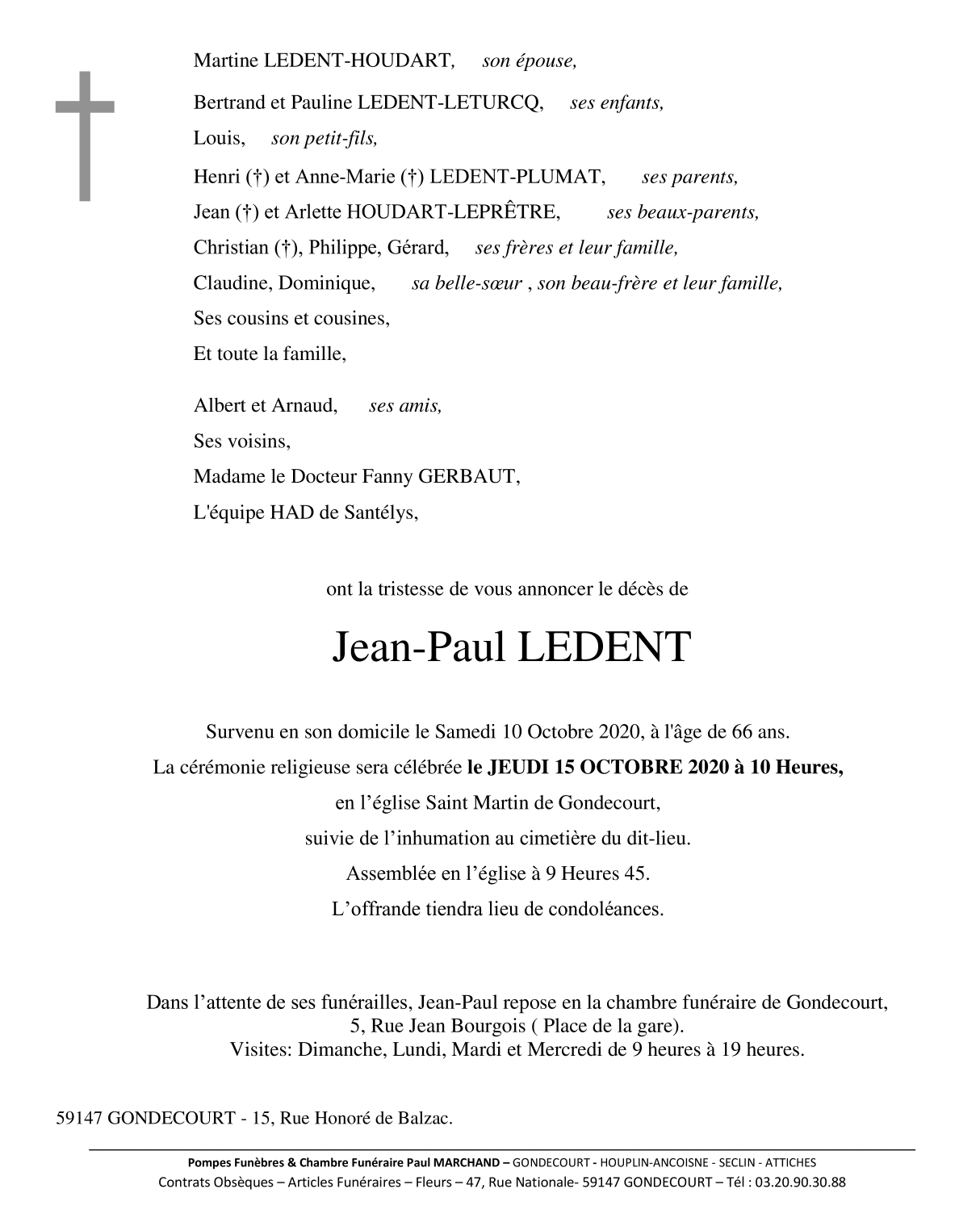 Image Annonce nécrologique de Jean-Paul LEDENT