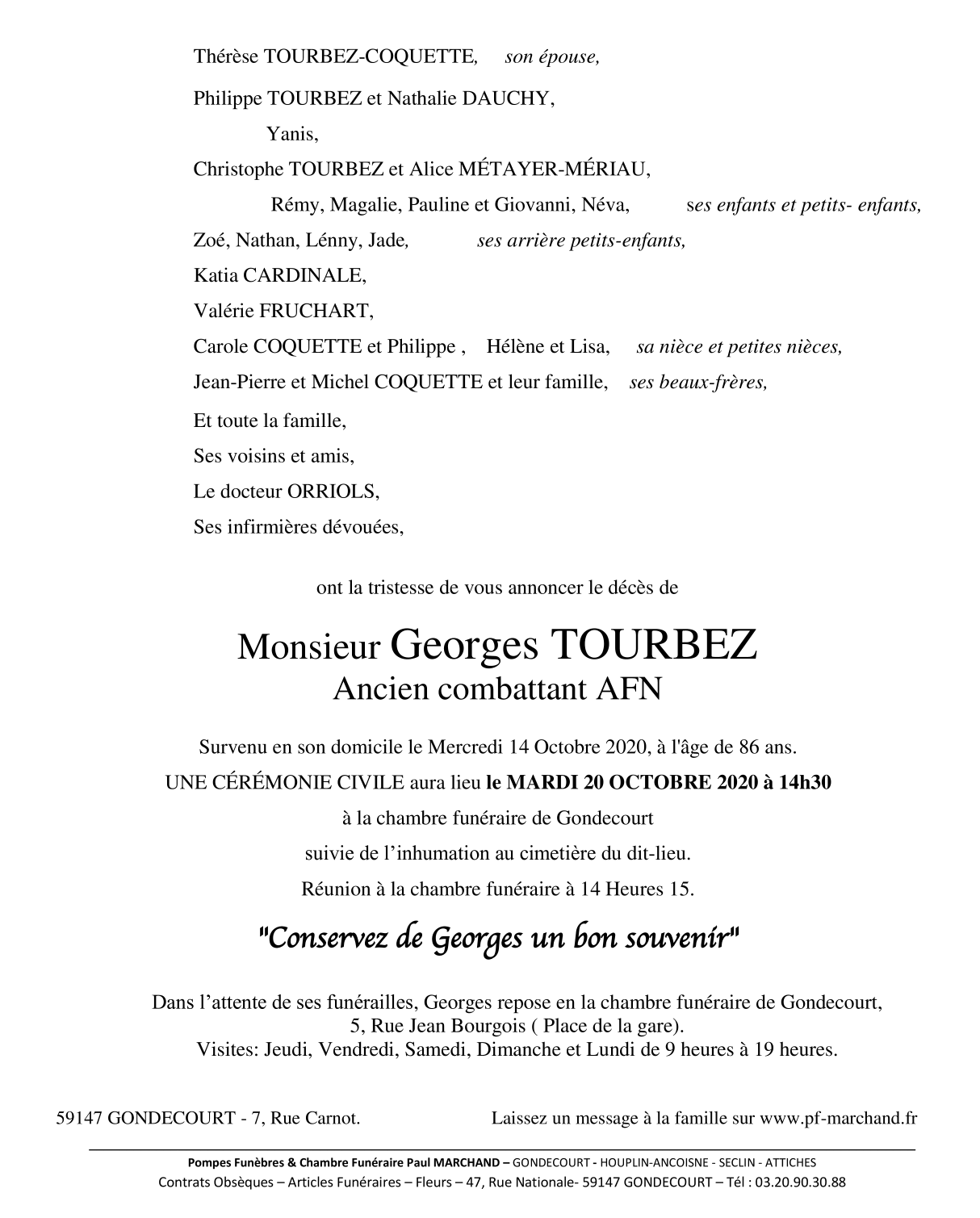Image Annonce nécrologique de Georges TOURBEZ
